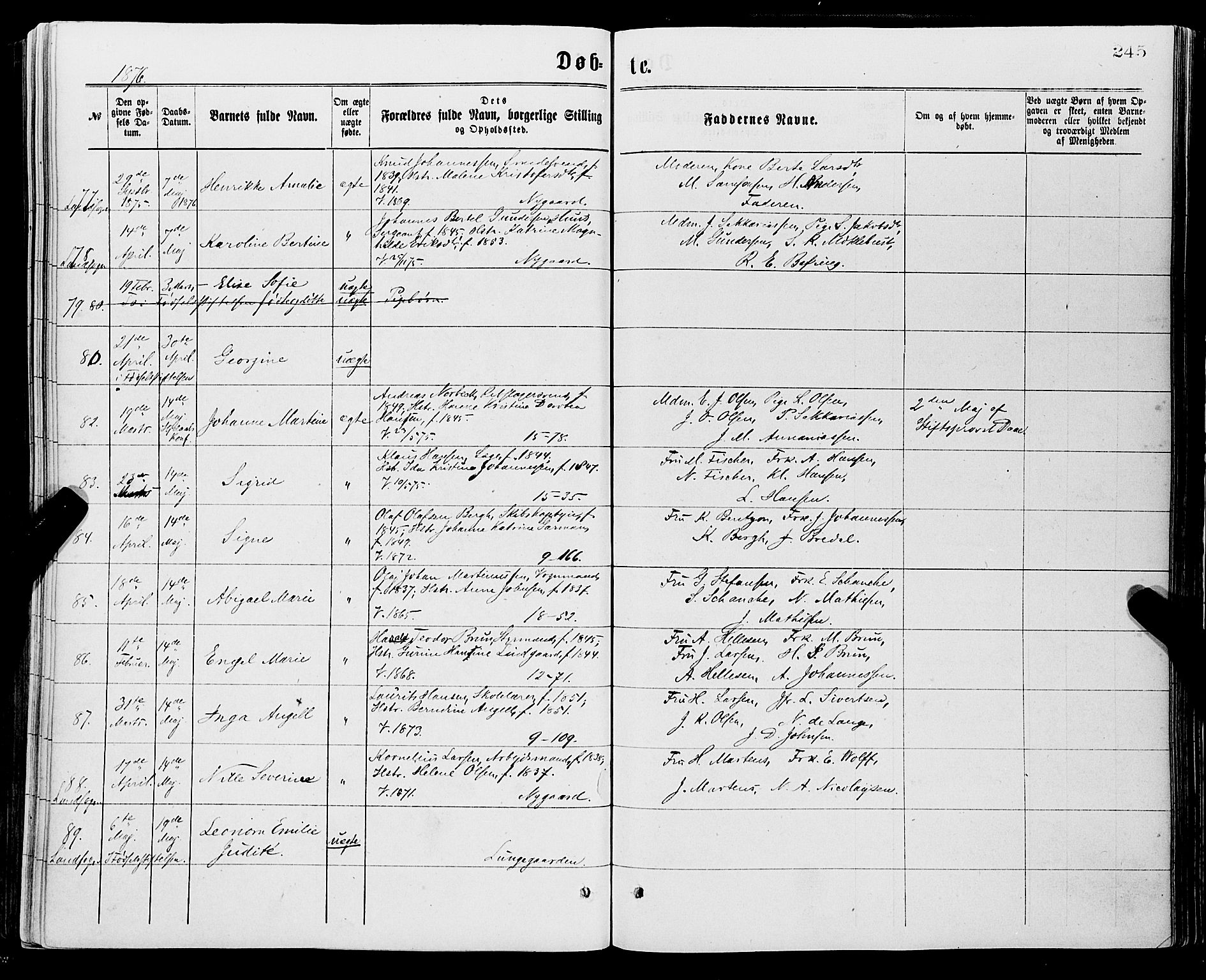 Domkirken sokneprestembete, SAB/A-74801/H/Haa/L0022: Parish register (official) no. B 5, 1872-1878, p. 245