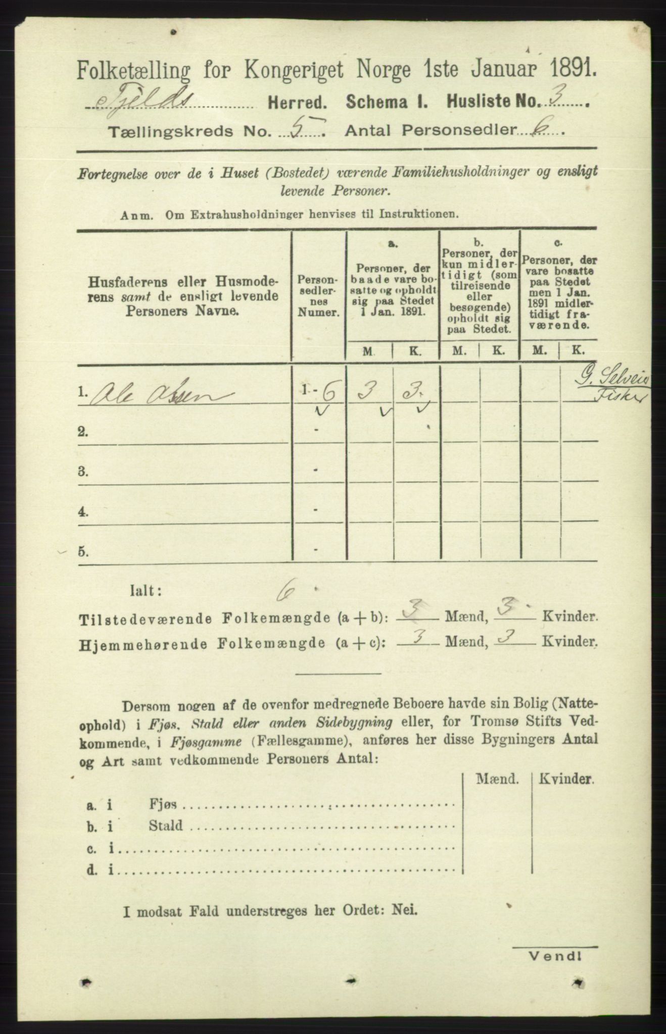 RA, 1891 census for 1246 Fjell, 1891, p. 2486