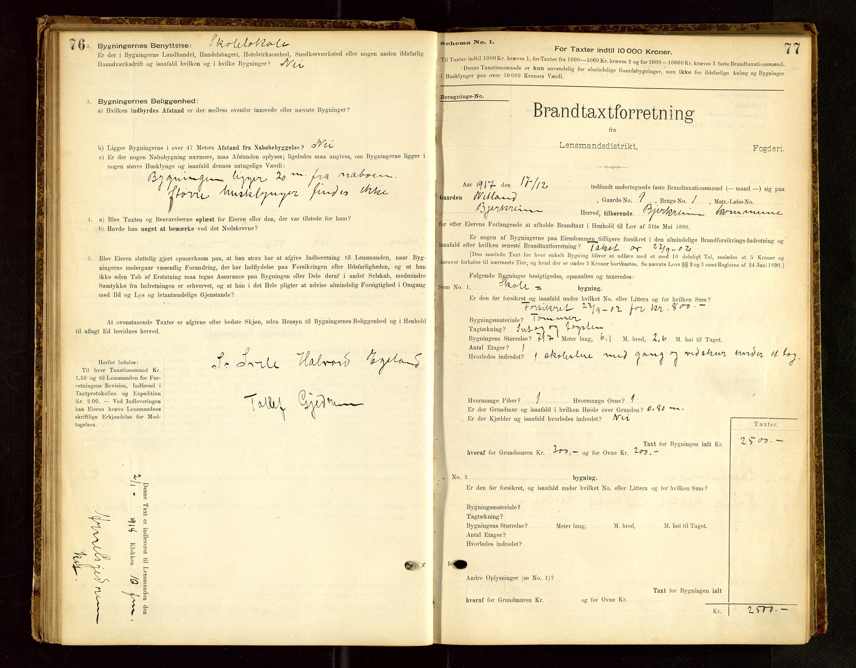 Bjerkreim lensmannskontor, SAST/A-100090/Gob/L0001: "Brandtaxationsprotokol", 1895-1950, p. 76-77