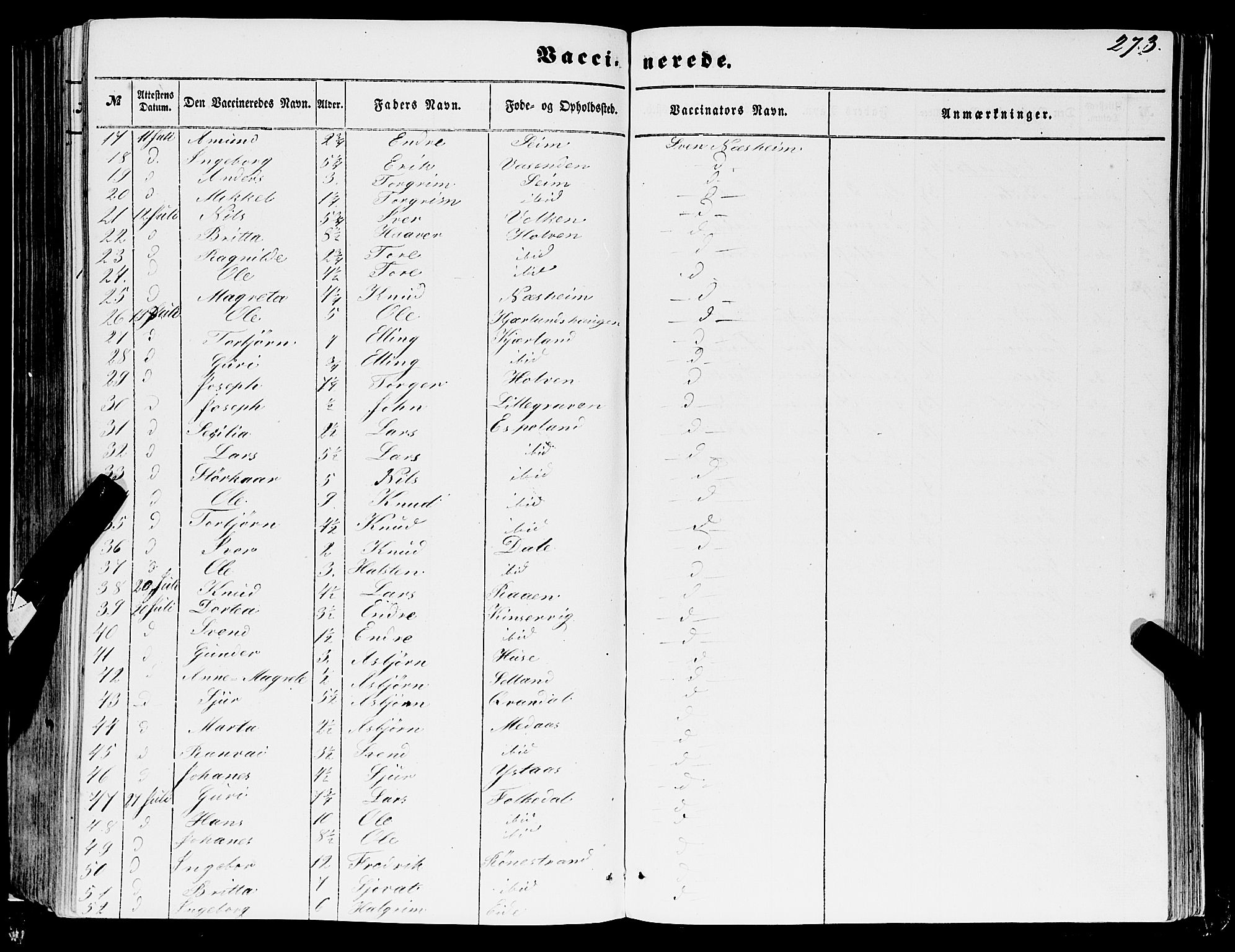 Ulvik sokneprestembete, AV/SAB-A-78801/H/Haa: Parish register (official) no. A 13, 1853-1863, p. 273