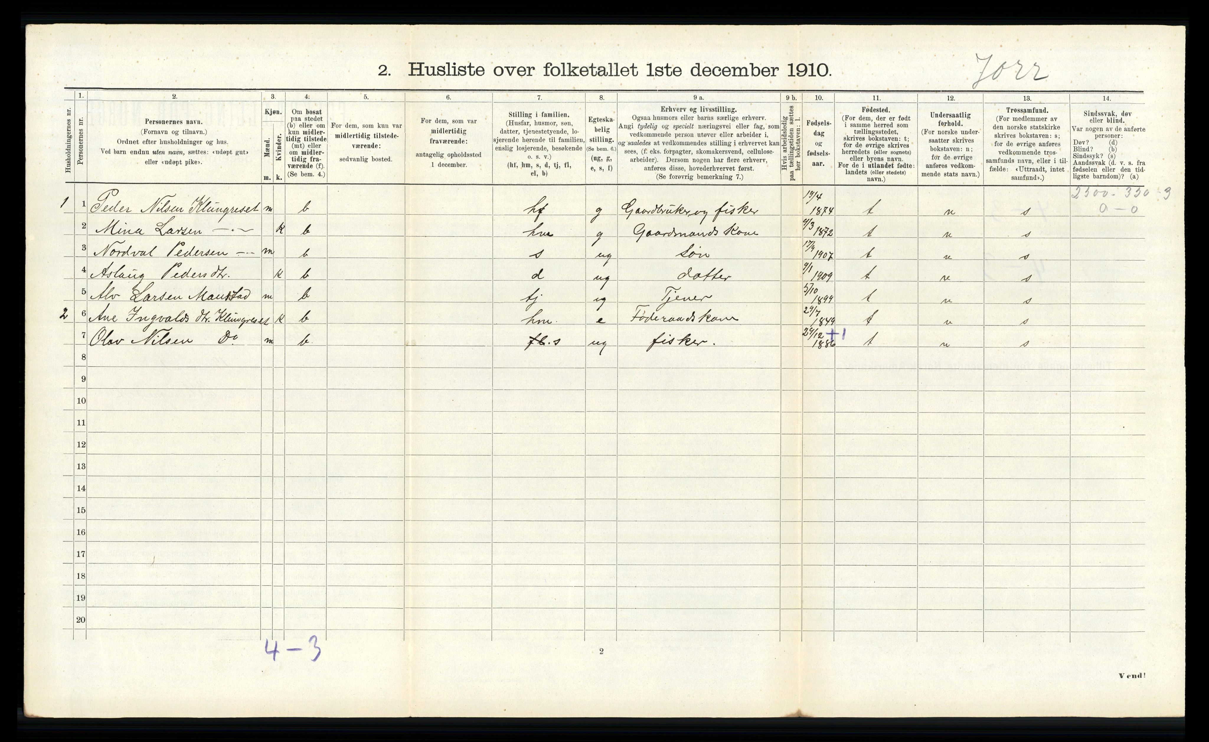 RA, 1910 census for Bremanger, 1910, p. 402