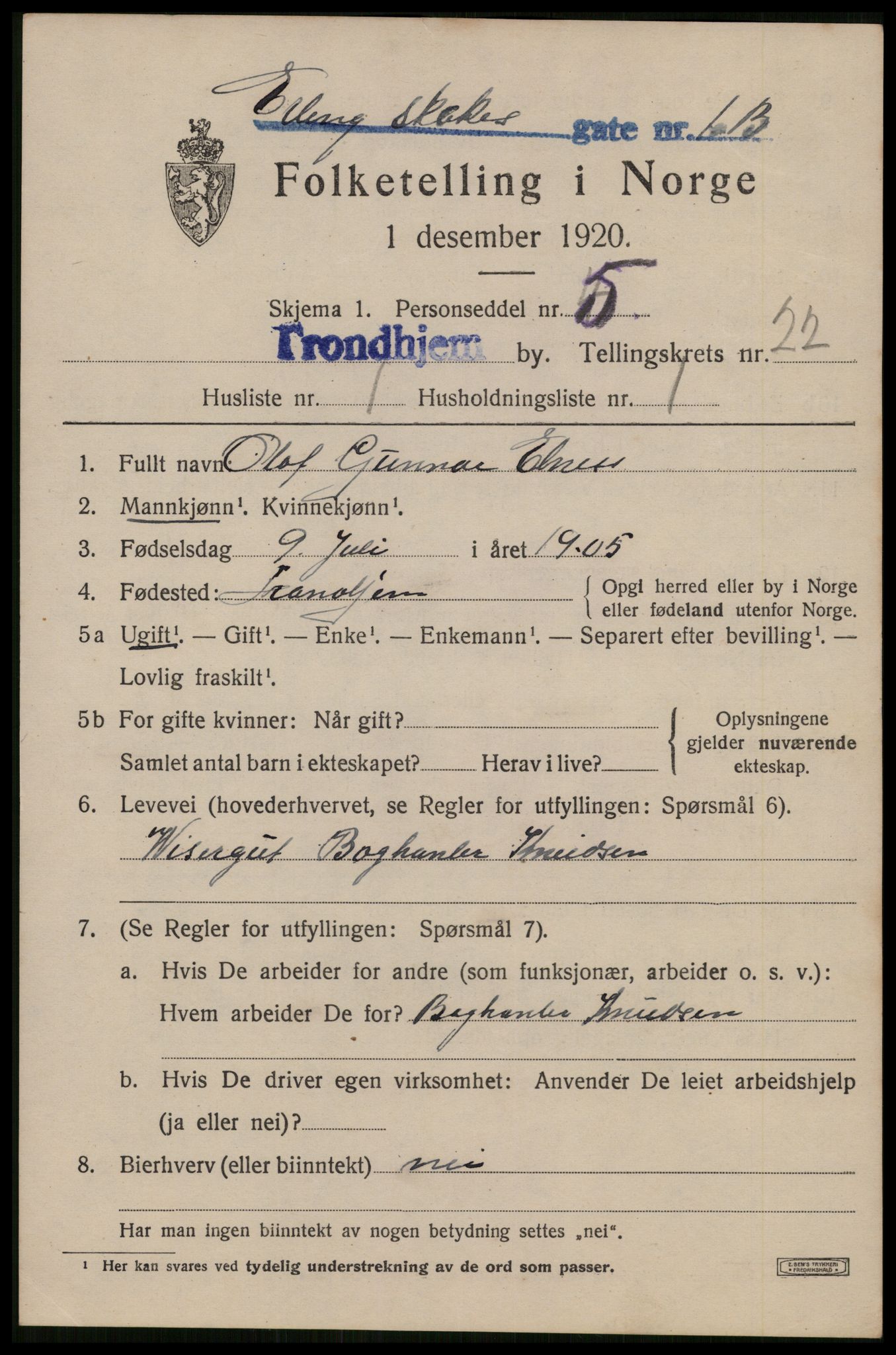 SAT, 1920 census for Trondheim, 1920, p. 62408