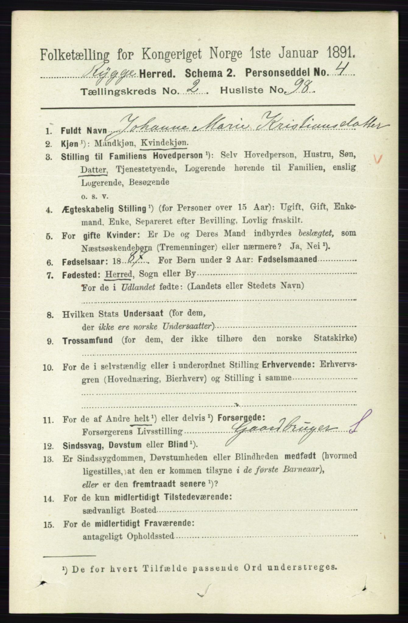 RA, 1891 census for 0136 Rygge, 1891, p. 1579