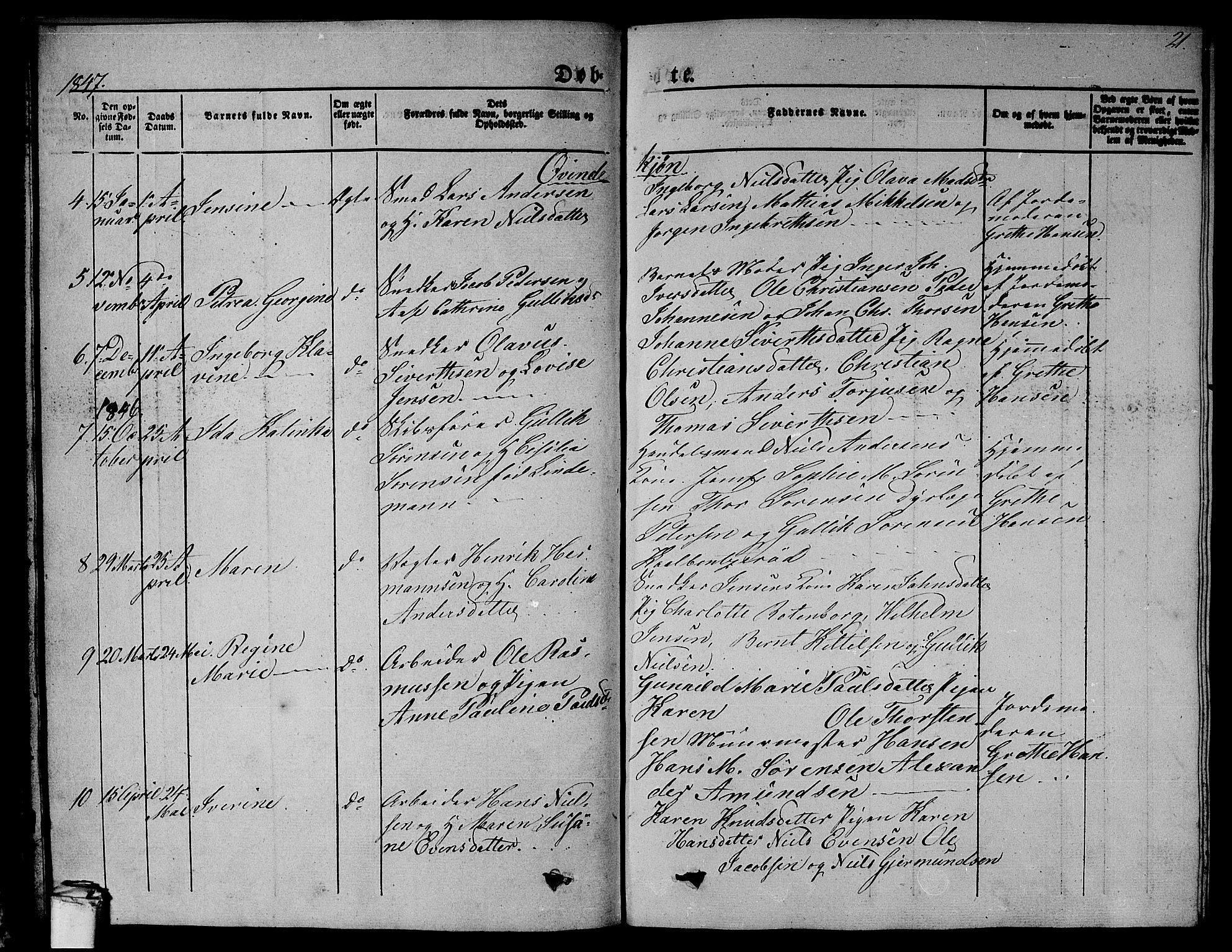 Larvik kirkebøker, AV/SAKO-A-352/G/Gb/L0002: Parish register (copy) no. II 2, 1843-1866, p. 21