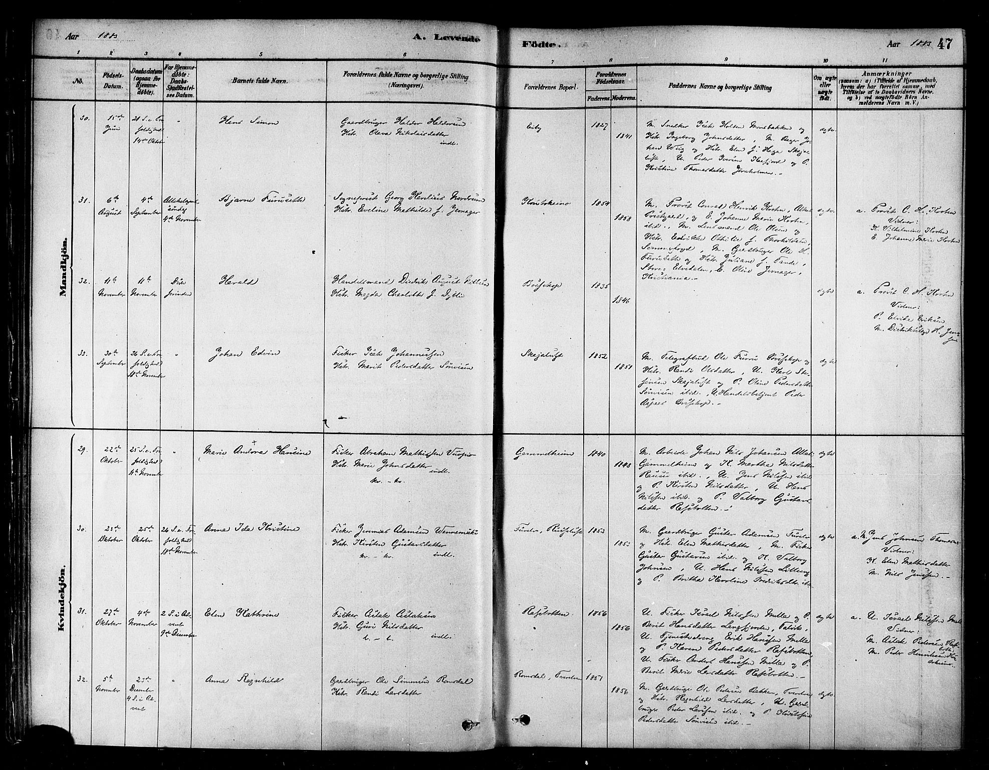 Alta sokneprestkontor, AV/SATØ-S-1338/H/Ha/L0002.kirke: Parish register (official) no. 2, 1879-1892, p. 47