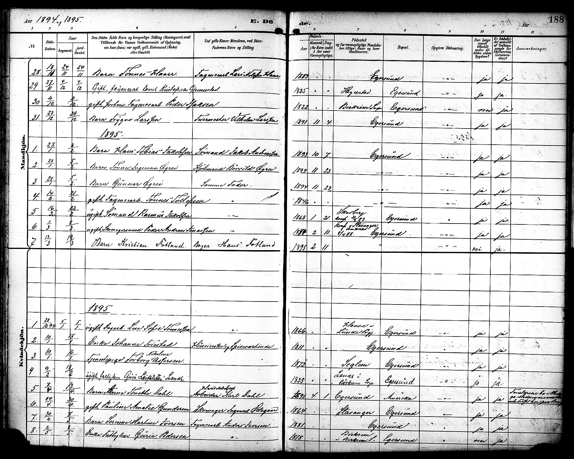 Eigersund sokneprestkontor, AV/SAST-A-101807/S08/L0019: Parish register (official) no. A 18, 1892-1905, p. 188