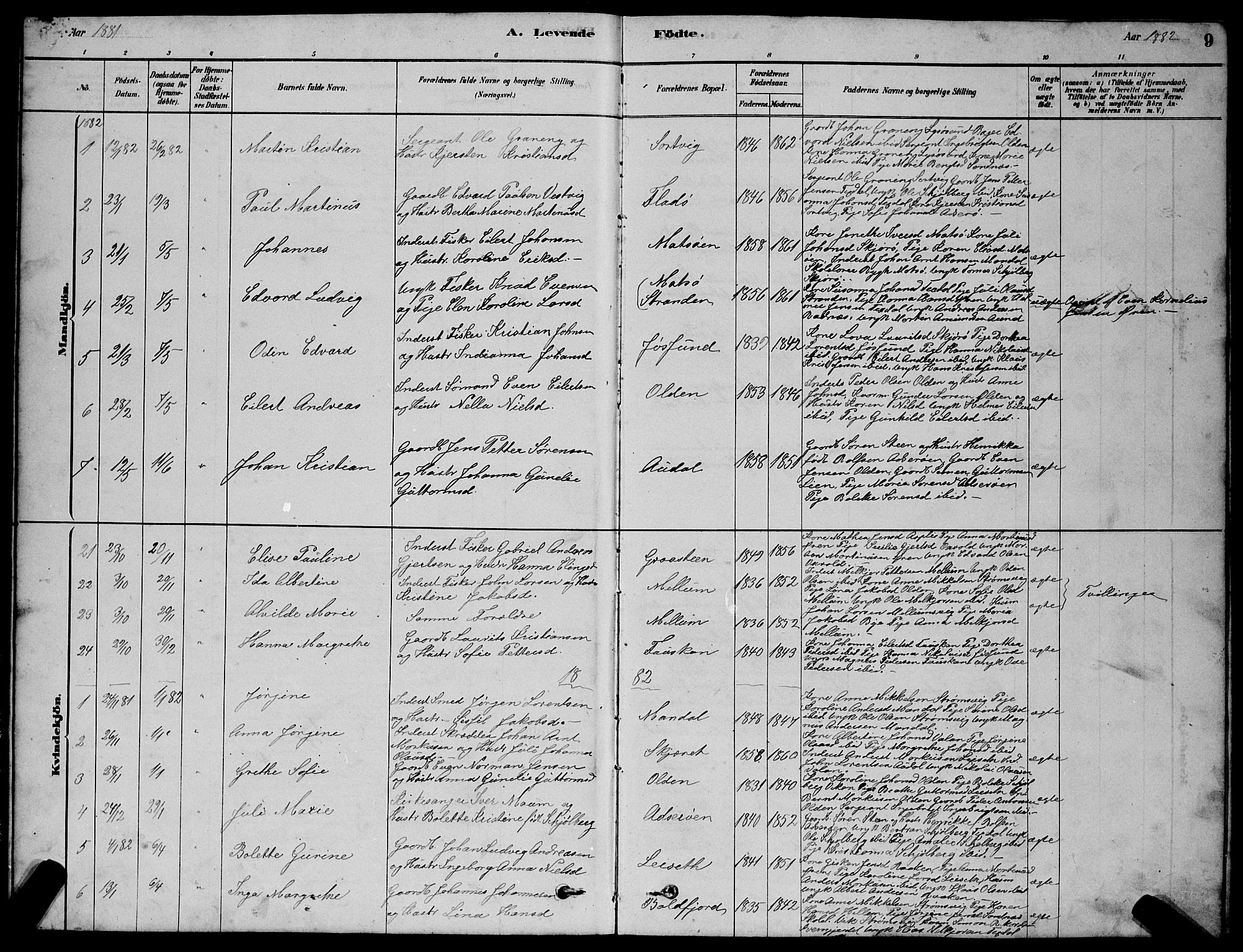 Ministerialprotokoller, klokkerbøker og fødselsregistre - Sør-Trøndelag, SAT/A-1456/654/L0665: Parish register (copy) no. 654C01, 1879-1901, p. 9
