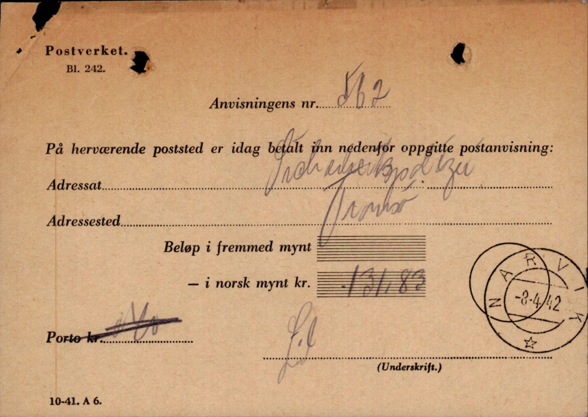 Forsvarets Overkommando. 2 kontor. Arkiv 11.4. Spredte tyske arkivsaker, AV/RA-RAFA-7031/D/Dar/Darc/L0003: Sicherheitspolizei (Sipo) i Narvik, 1941-1942, p. 1343