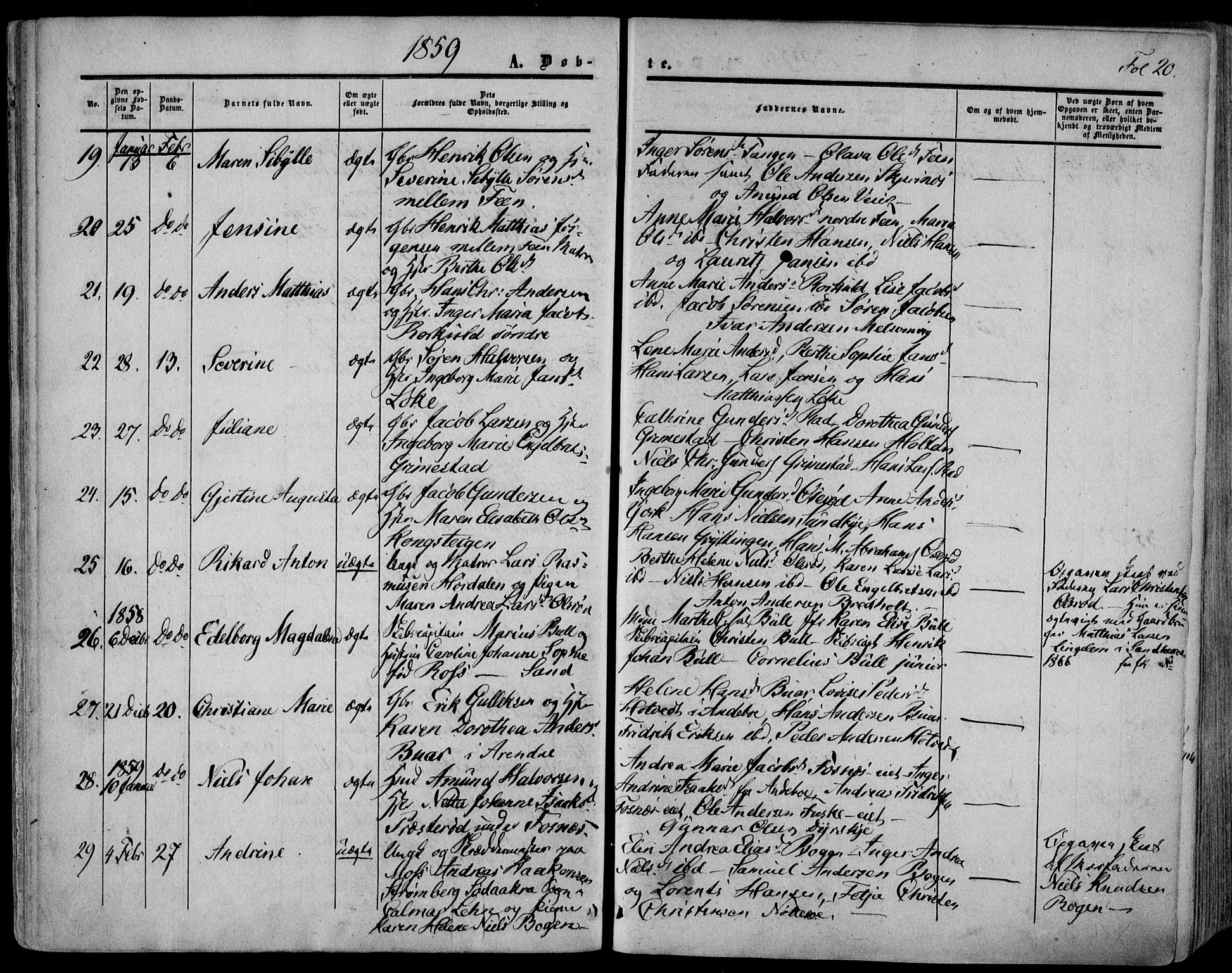 Stokke kirkebøker, AV/SAKO-A-320/F/Fa/L0008: Parish register (official) no. I 8, 1858-1871, p. 20