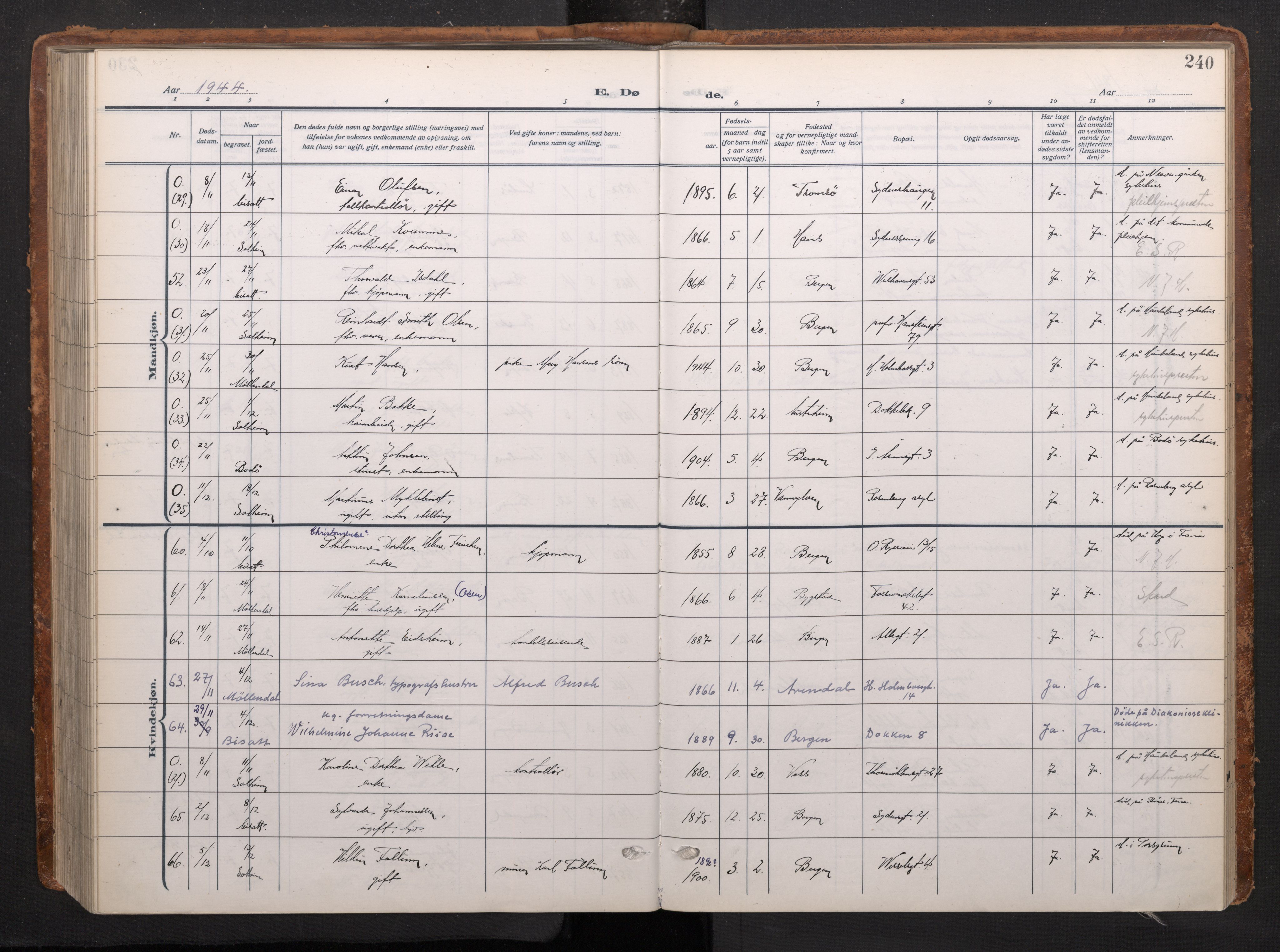 Johanneskirken sokneprestembete, AV/SAB-A-76001/H/Haa/L0020: Parish register (official) no. E 2, 1916-1951, p. 240