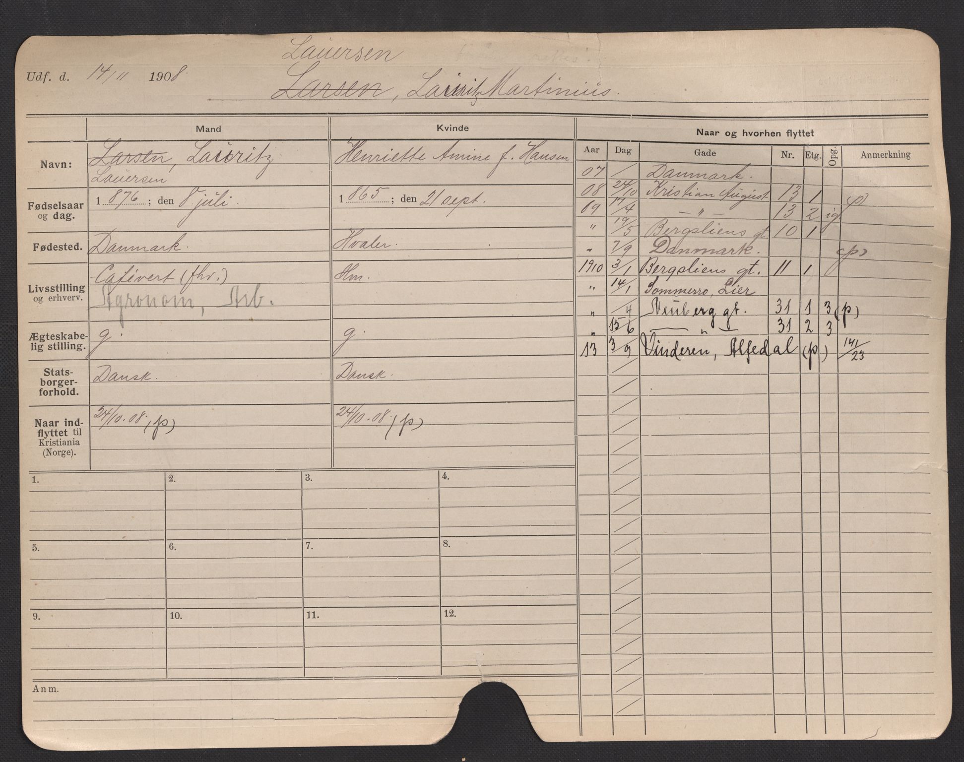 Oslo folkeregister, Registerkort, AV/SAO-A-11715/F/Fa/Fac/L0007: Menn, 1906-1914, p. 15a