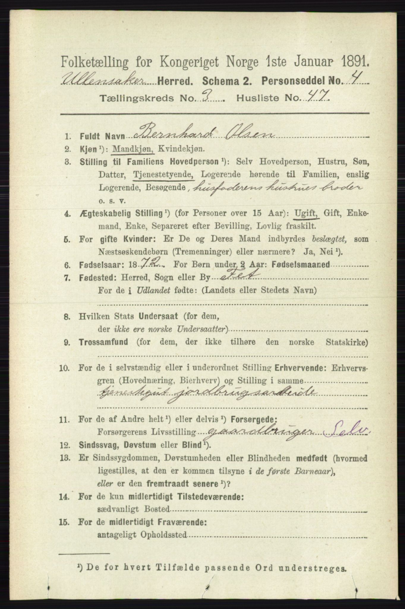 RA, 1891 census for 0235 Ullensaker, 1891, p. 1395