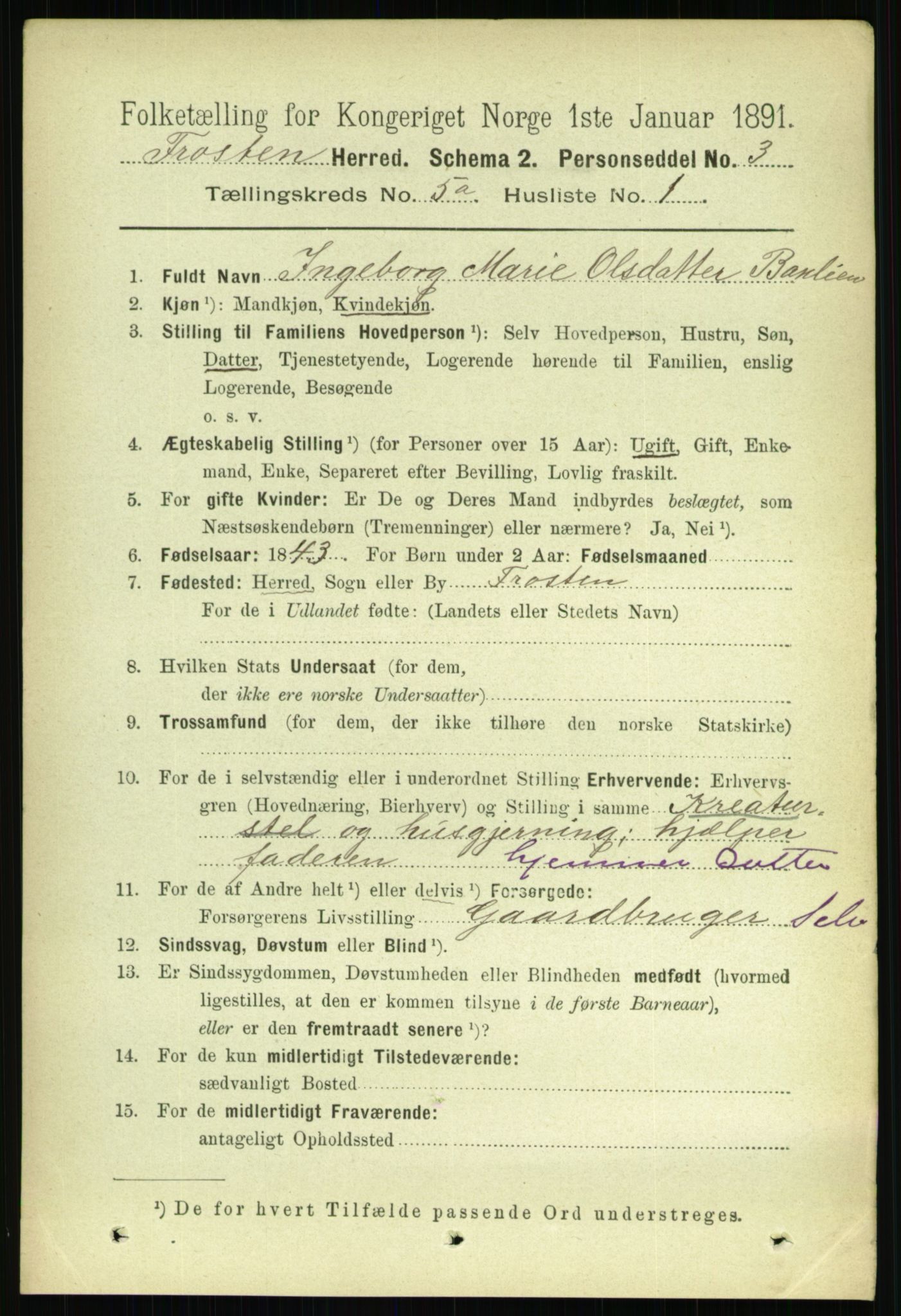 RA, 1891 census for 1717 Frosta, 1891, p. 3302