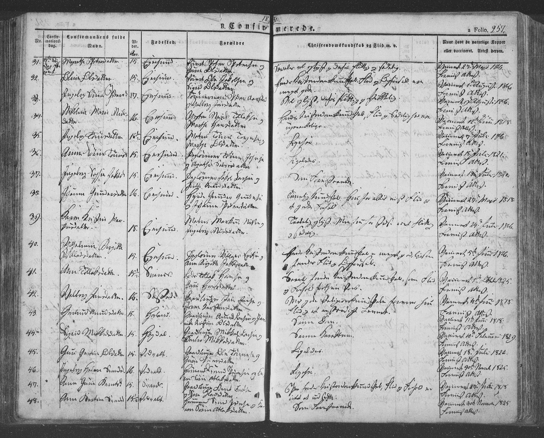 Eigersund sokneprestkontor, SAST/A-101807/S08/L0009: Parish register (official) no. A 9, 1827-1850, p. 257