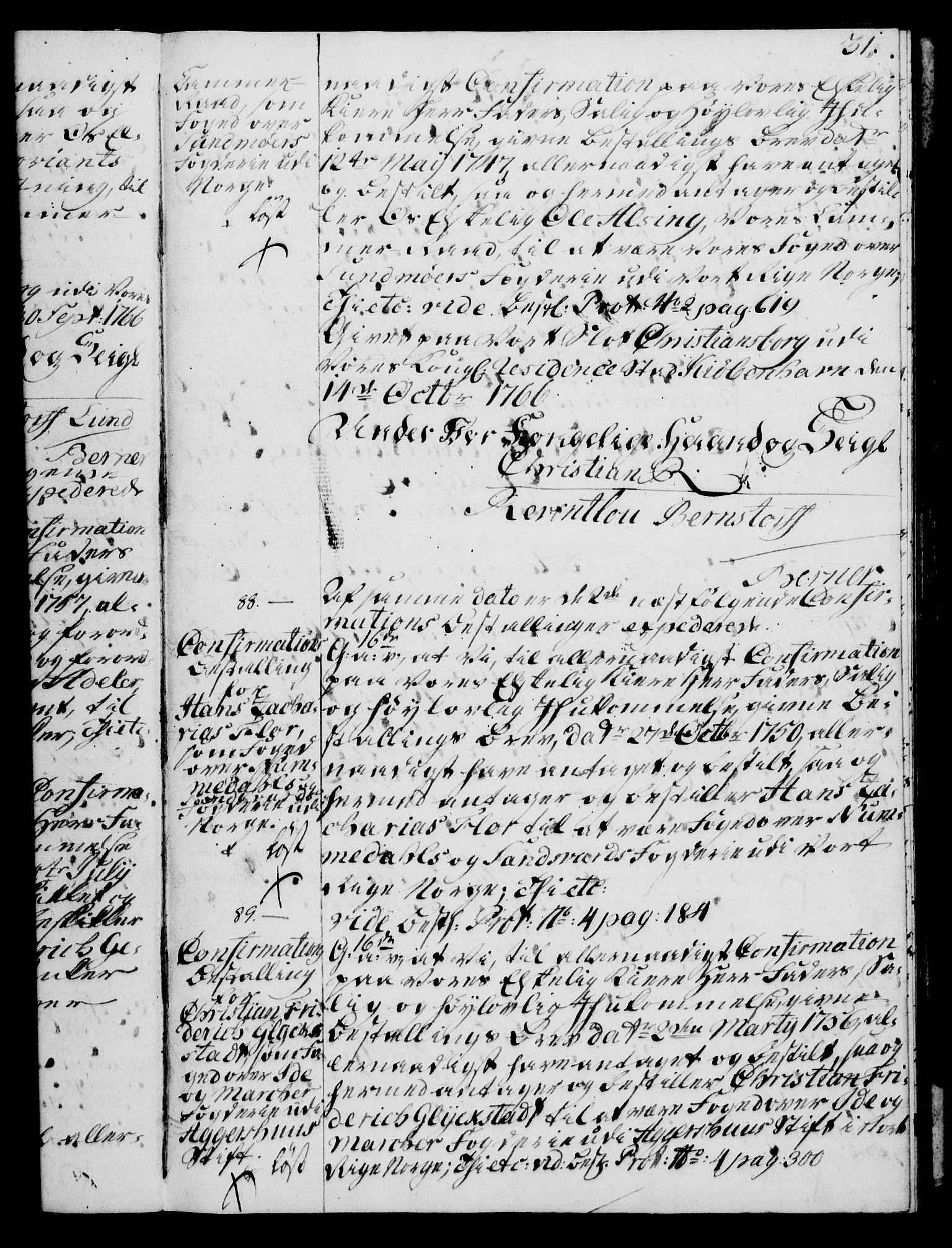 Rentekammeret, Kammerkanselliet, AV/RA-EA-3111/G/Gg/Ggg/L0003: Norsk konfirmasjonsbestallingsprotokoll med register (merket RK 53.33), 1766-1772, p. 31