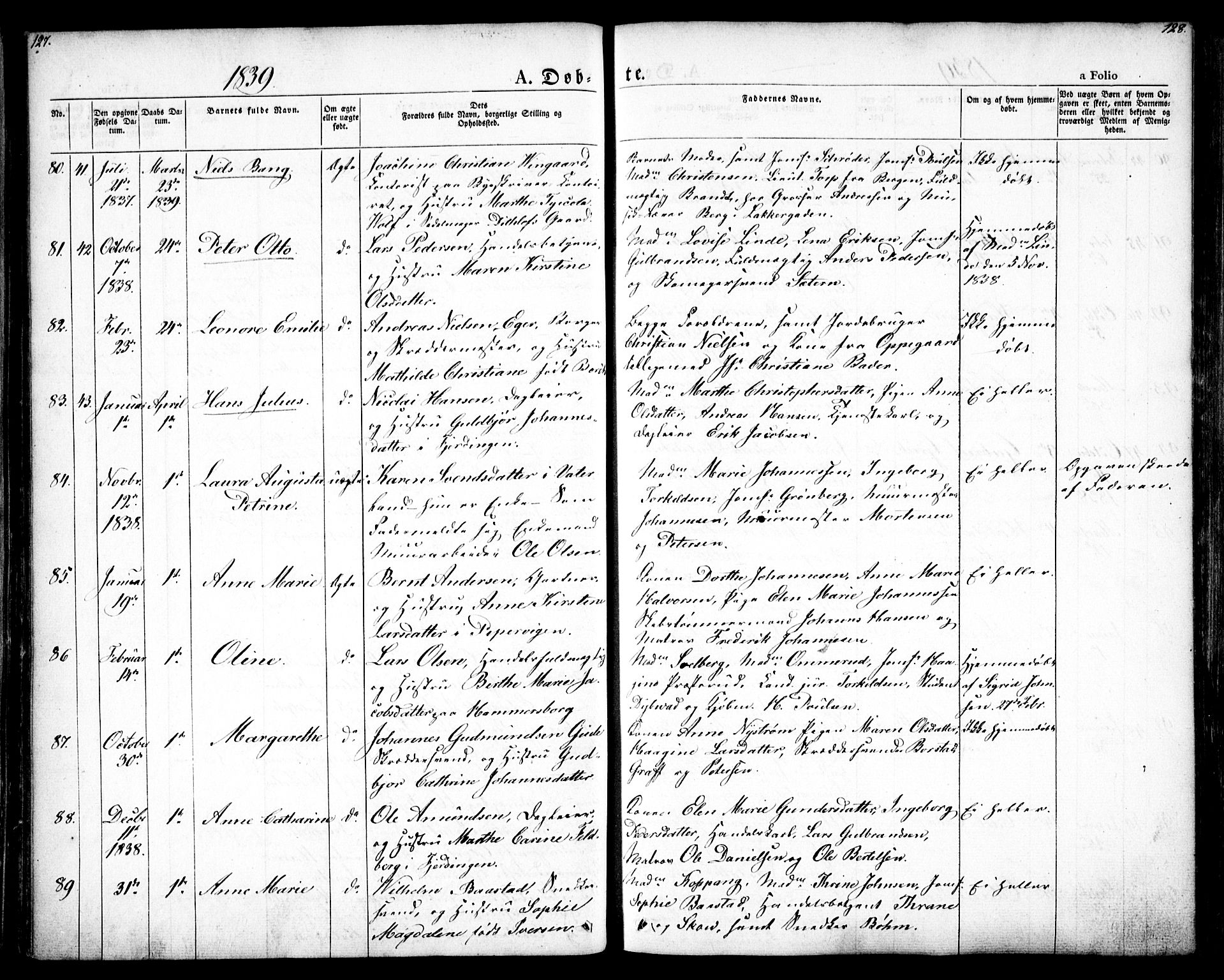 Oslo domkirke Kirkebøker, SAO/A-10752/F/Fa/L0012: Parish register (official) no. 12, 1837-1845, p. 127-128