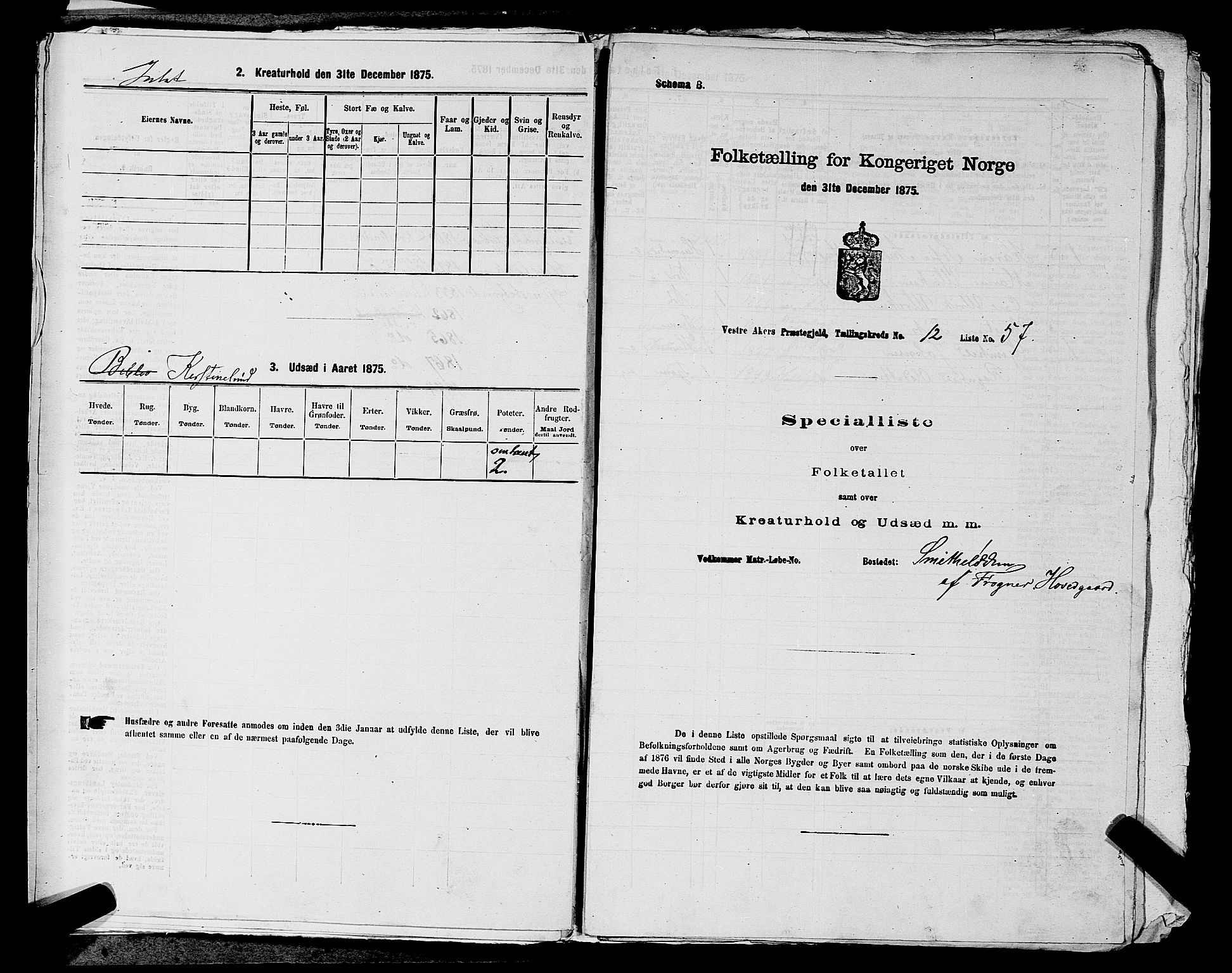 RA, 1875 census for 0218aP Vestre Aker, 1875, p. 2047