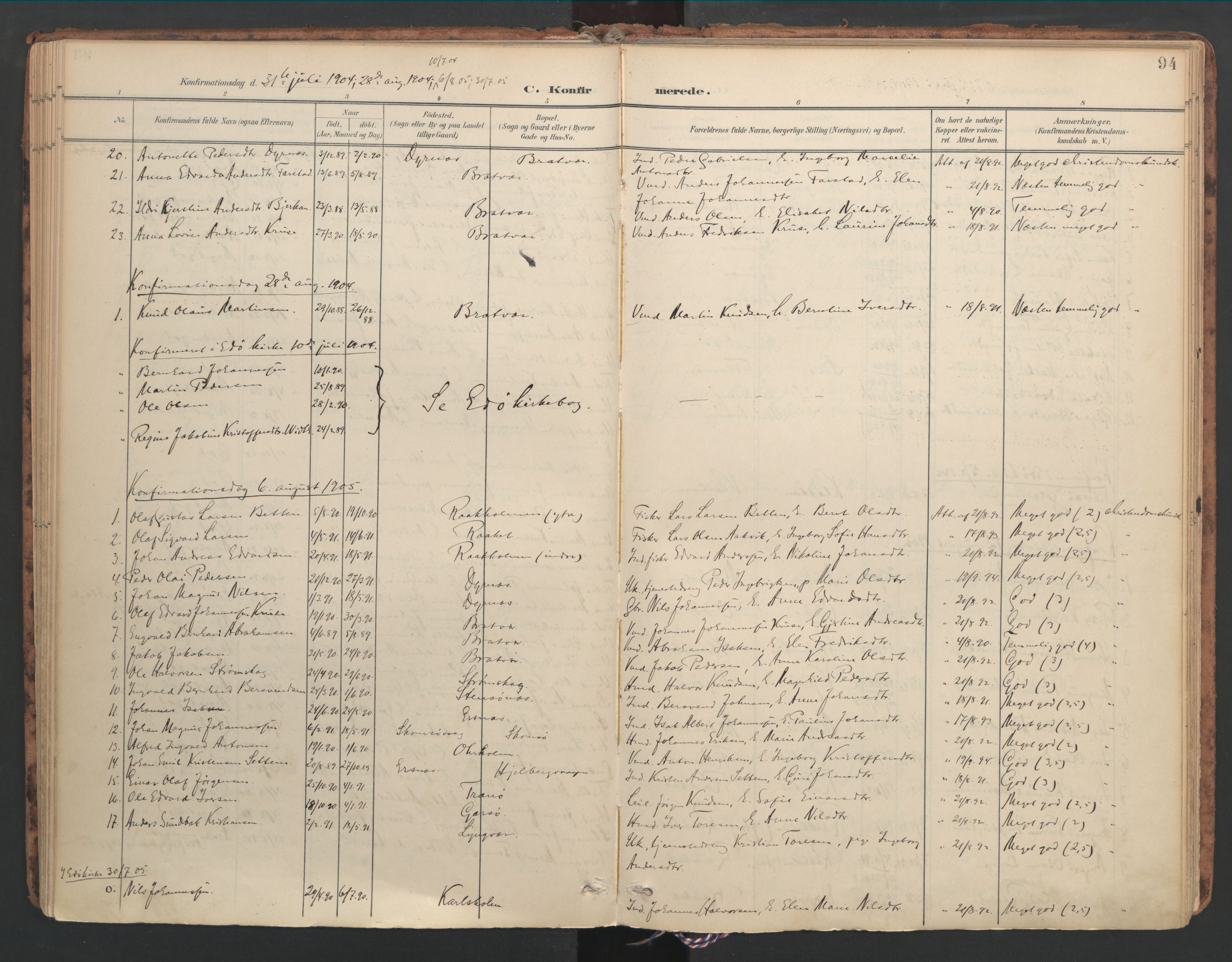 Ministerialprotokoller, klokkerbøker og fødselsregistre - Møre og Romsdal, SAT/A-1454/582/L0948: Parish register (official) no. 582A02, 1901-1922, p. 94