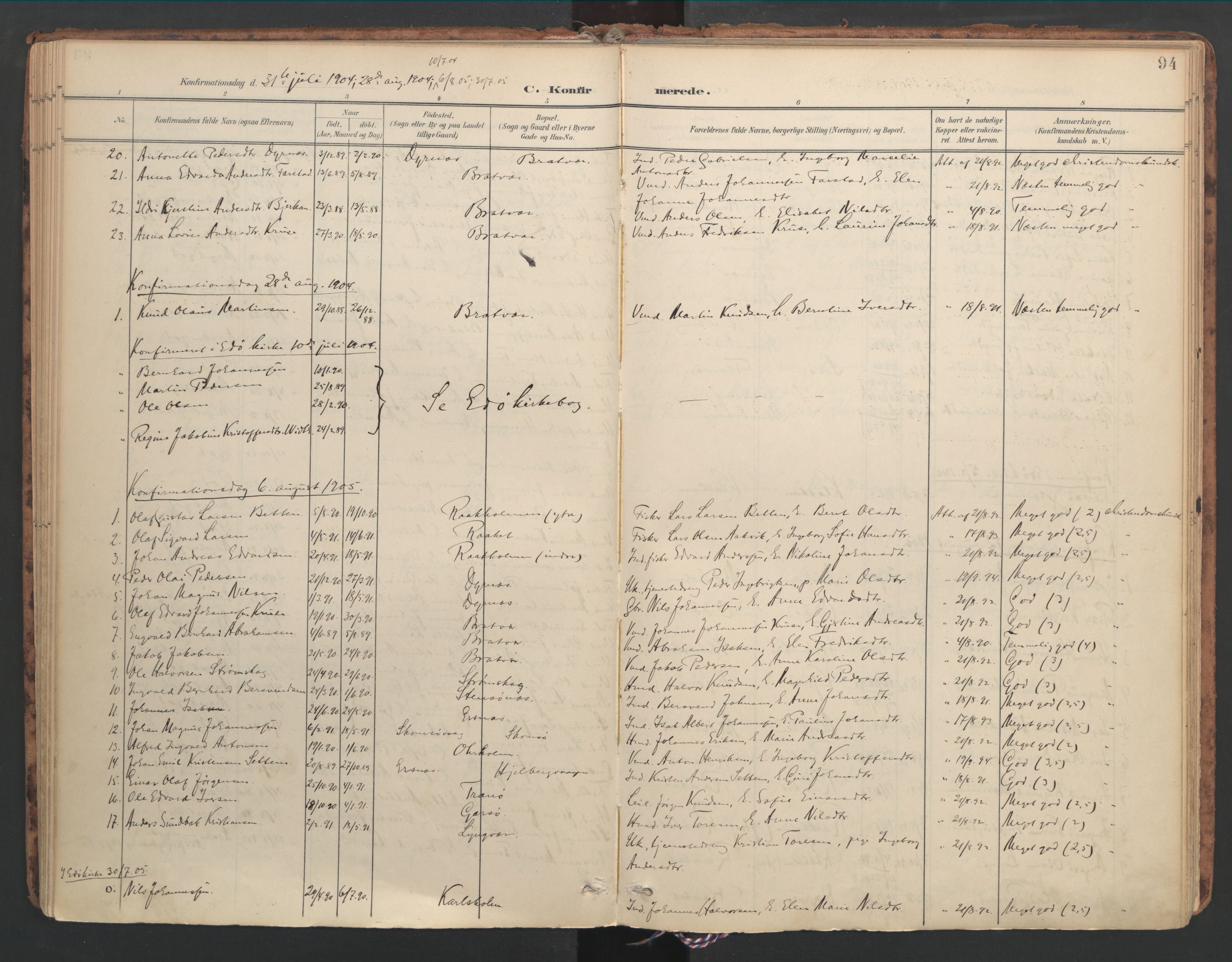 Ministerialprotokoller, klokkerbøker og fødselsregistre - Møre og Romsdal, AV/SAT-A-1454/582/L0948: Parish register (official) no. 582A02, 1901-1922, p. 94