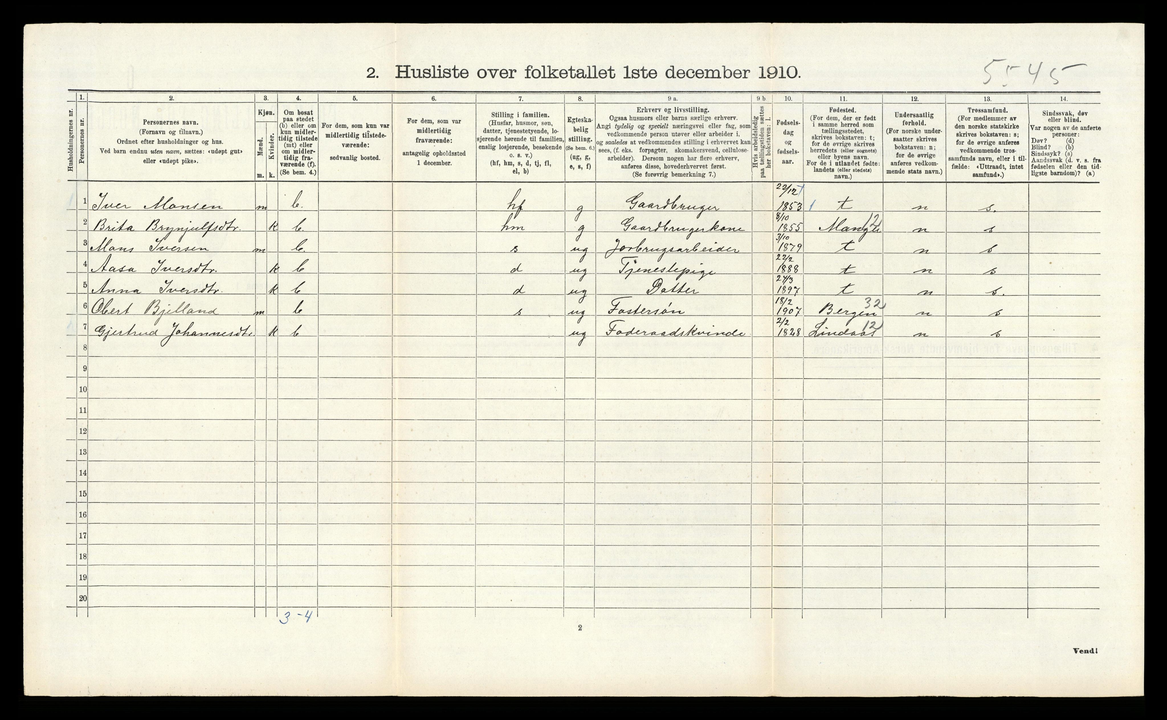RA, 1910 census for Alversund, 1910, p. 799