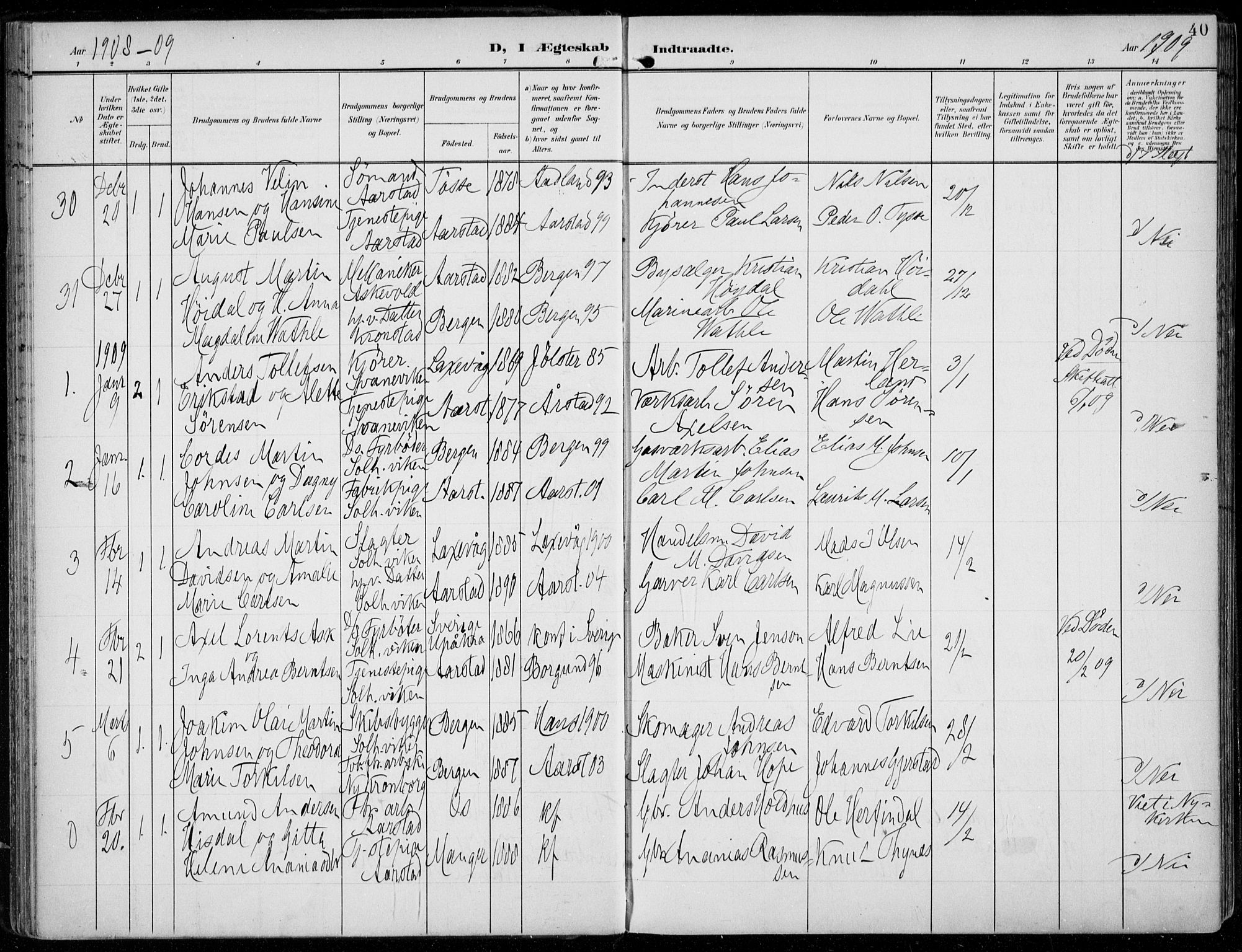 Årstad Sokneprestembete, SAB/A-79301/H/Haa/L0009: Parish register (official) no. C 1, 1902-1918, p. 40
