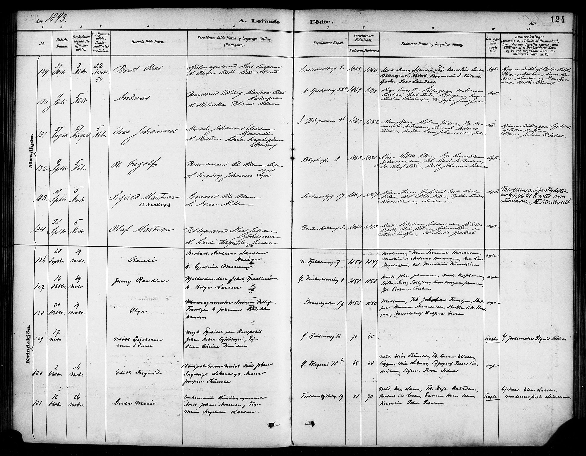 Korskirken sokneprestembete, AV/SAB-A-76101/H/Haa/L0022: Parish register (official) no. B 8, 1889-1899, p. 124