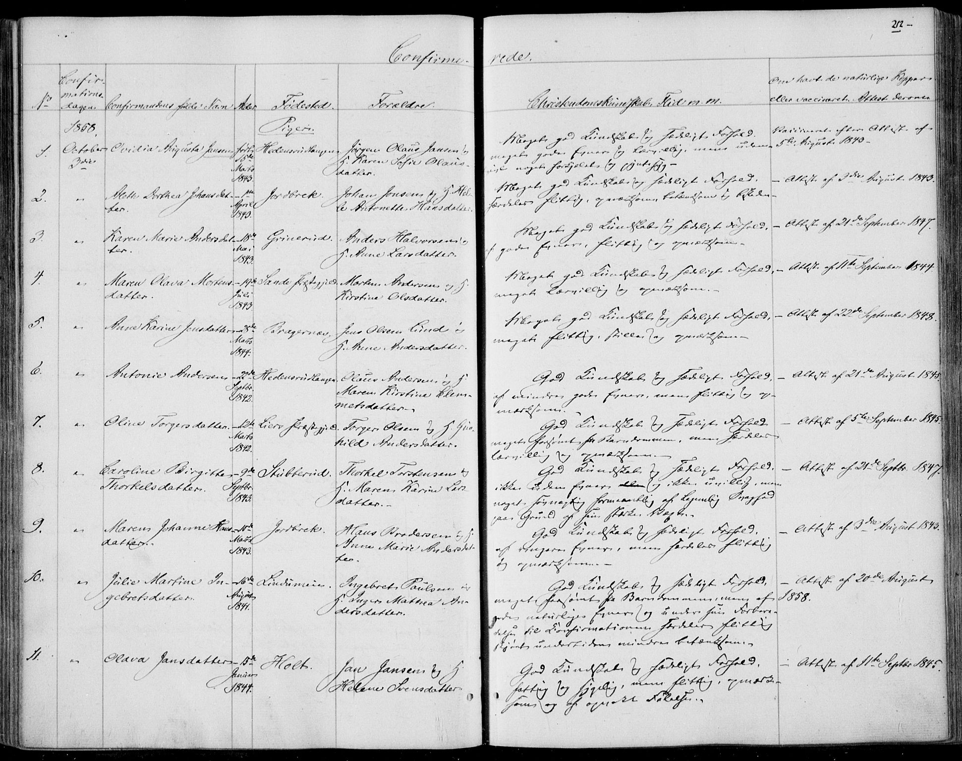 Skoger kirkebøker, AV/SAKO-A-59/F/Fa/L0003: Parish register (official) no. I 3, 1842-1861, p. 212