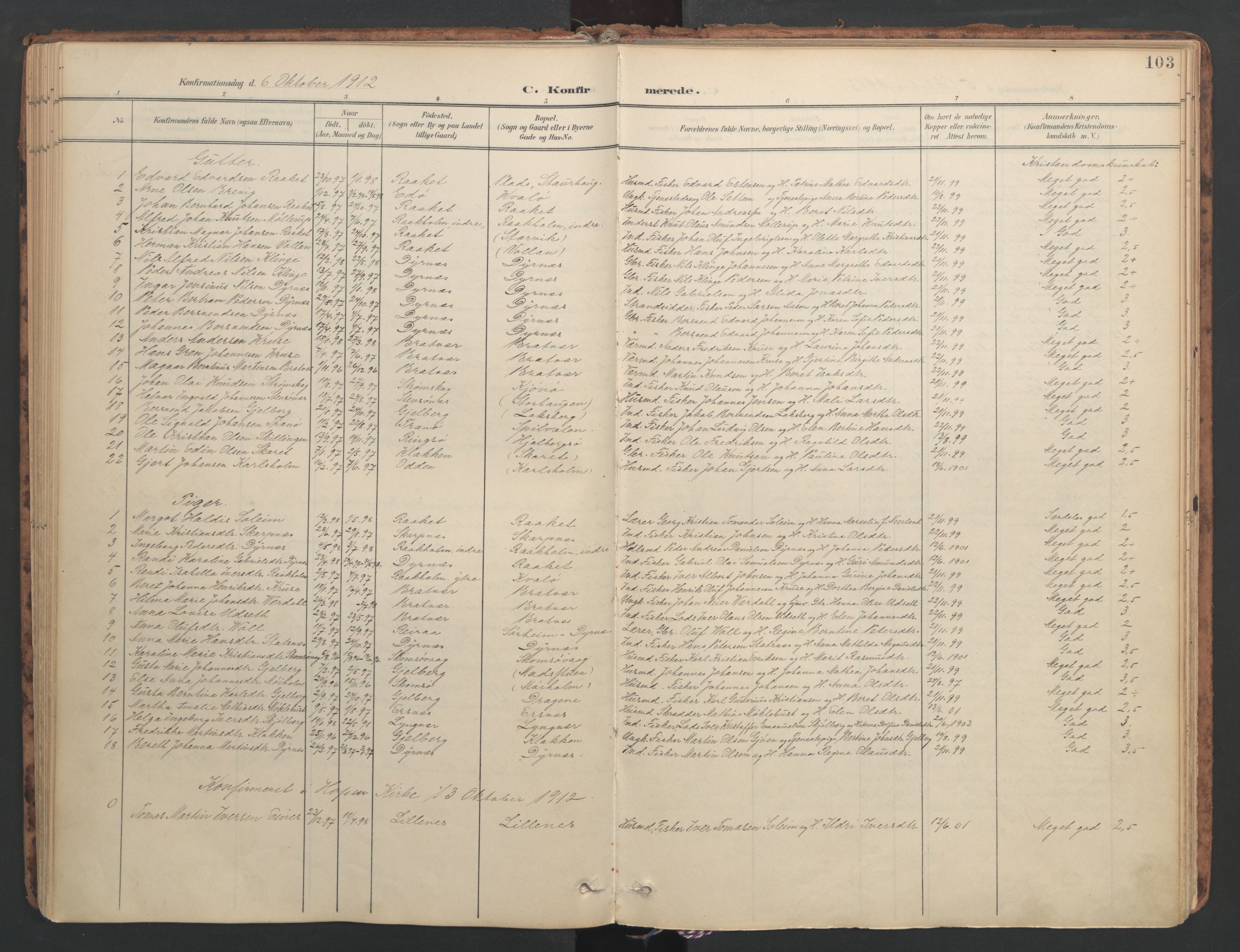 Ministerialprotokoller, klokkerbøker og fødselsregistre - Møre og Romsdal, SAT/A-1454/582/L0948: Parish register (official) no. 582A02, 1901-1922, p. 103