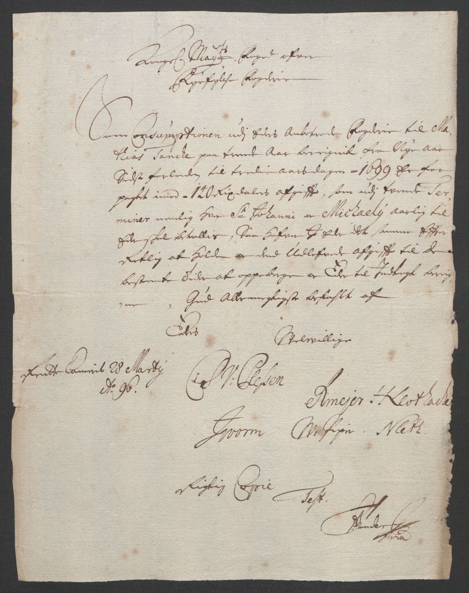 Rentekammeret inntil 1814, Reviderte regnskaper, Fogderegnskap, RA/EA-4092/R47/L2857: Fogderegnskap Ryfylke, 1694-1696, p. 275