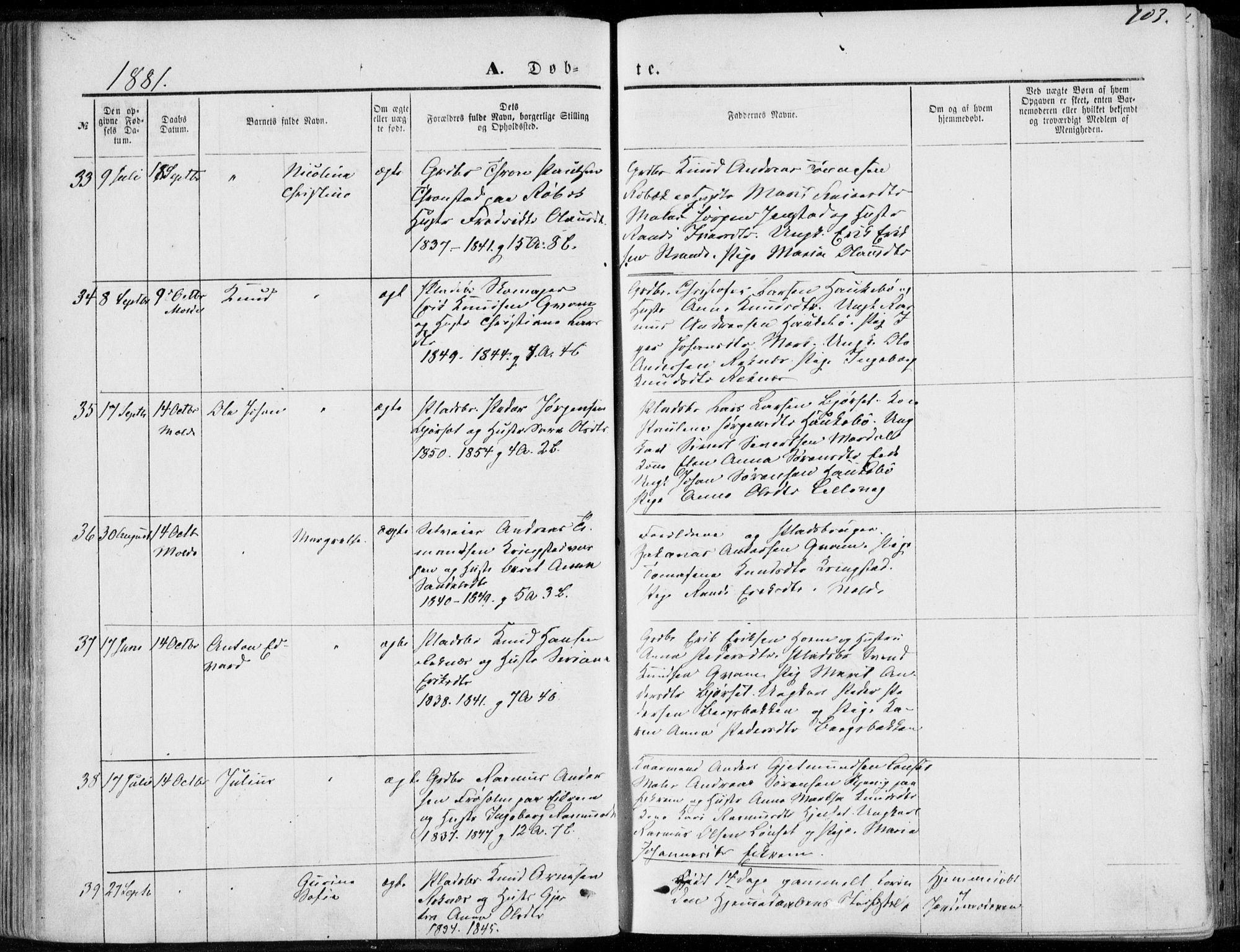 Ministerialprotokoller, klokkerbøker og fødselsregistre - Møre og Romsdal, AV/SAT-A-1454/555/L0655: Parish register (official) no. 555A05, 1869-1886, p. 103