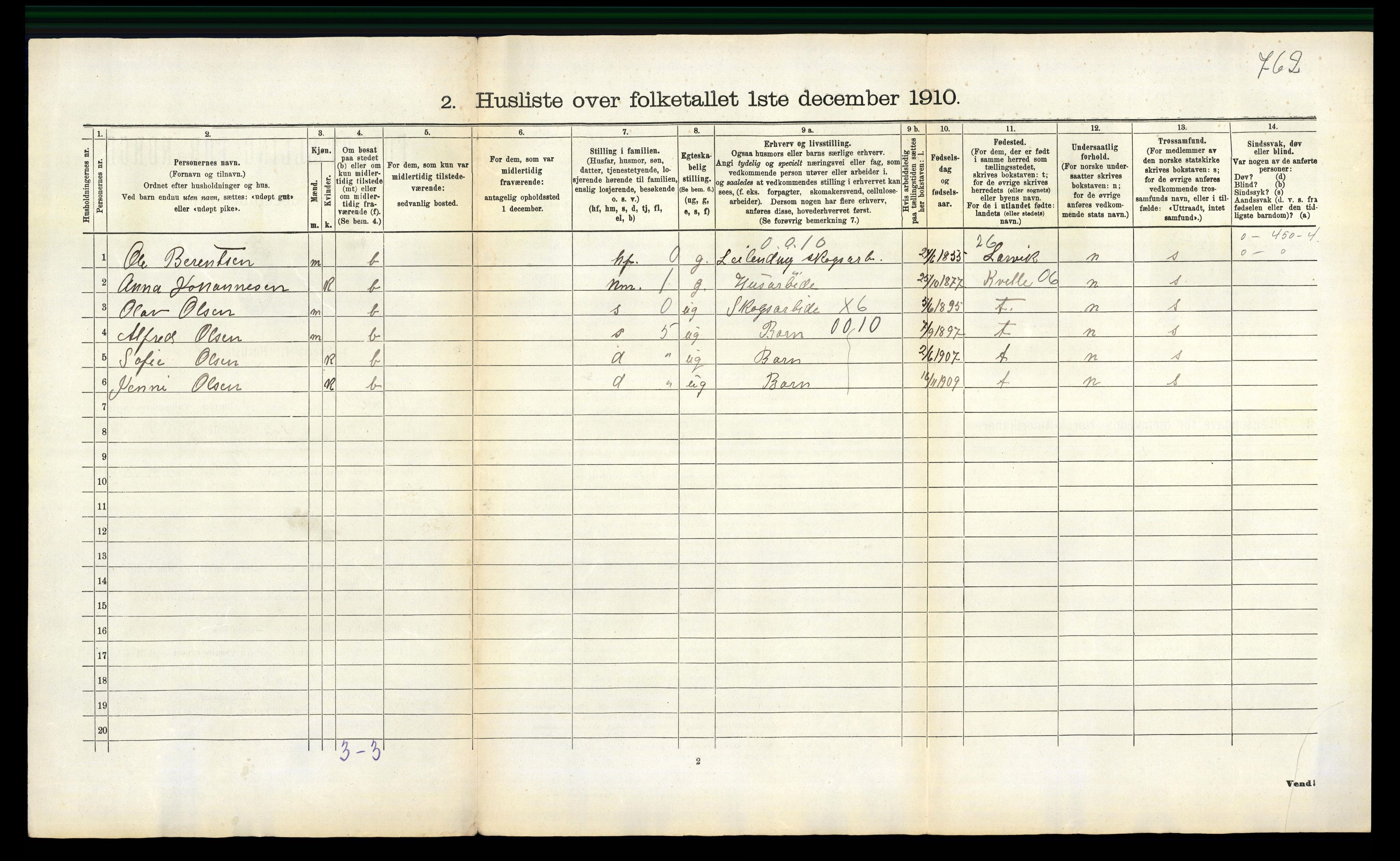 RA, 1910 census for Slemdal, 1910, p. 288