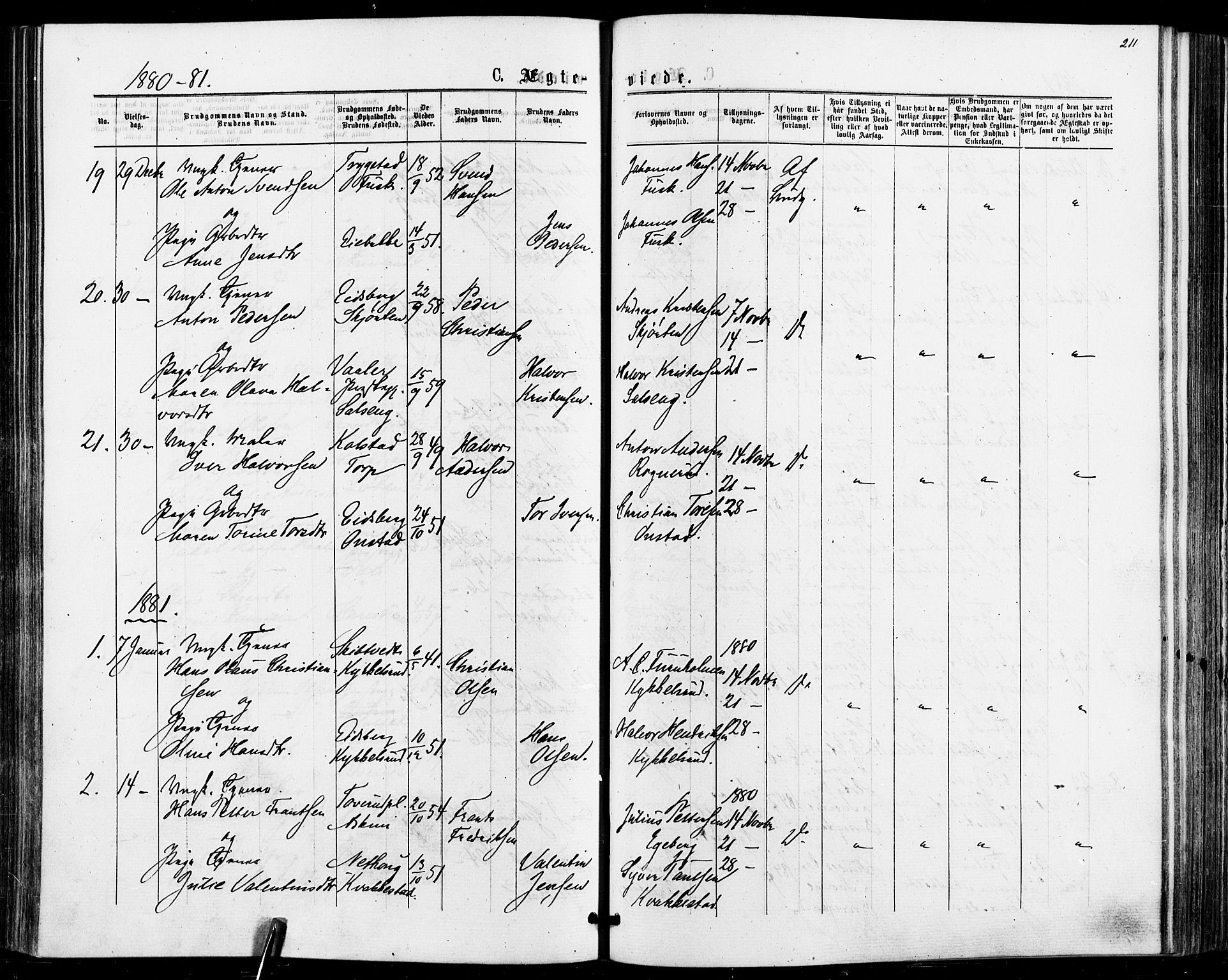 Askim prestekontor Kirkebøker, AV/SAO-A-10900/F/Fa/L0006: Parish register (official) no. 6, 1874-1881, p. 211