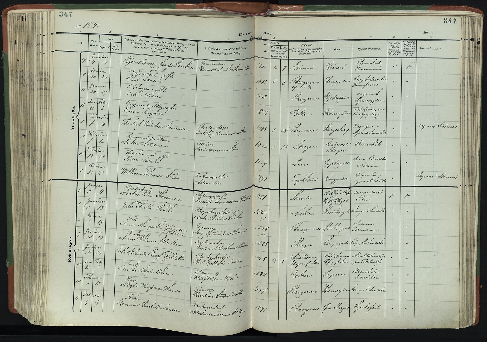 Bragernes kirkebøker, AV/SAKO-A-6/F/Fb/L0009: Parish register (official) no. II 9, 1902-1911, p. 347