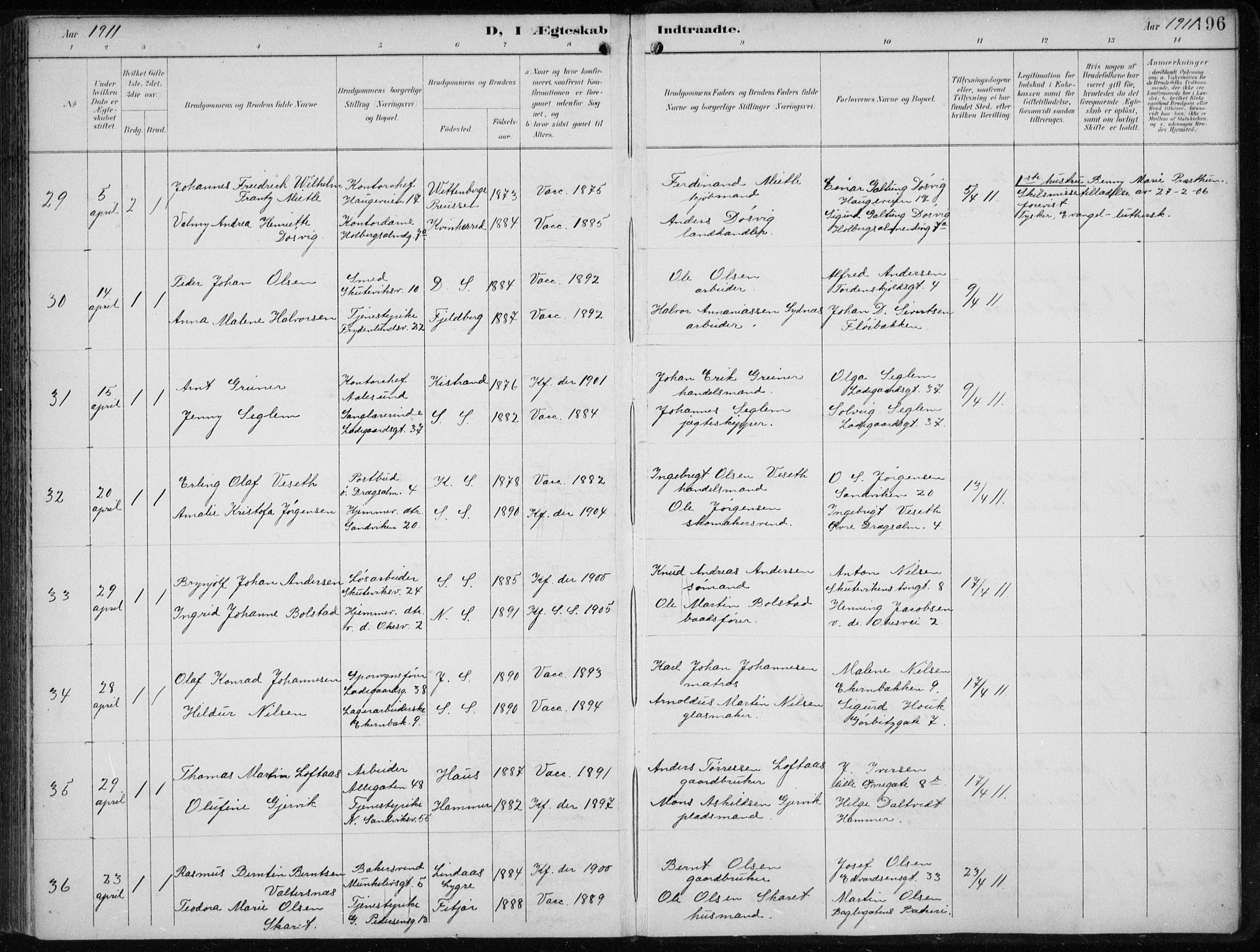 Sandviken Sokneprestembete, AV/SAB-A-77601/H/Ha/L0014: Parish register (official) no. D 1, 1896-1911, p. 196