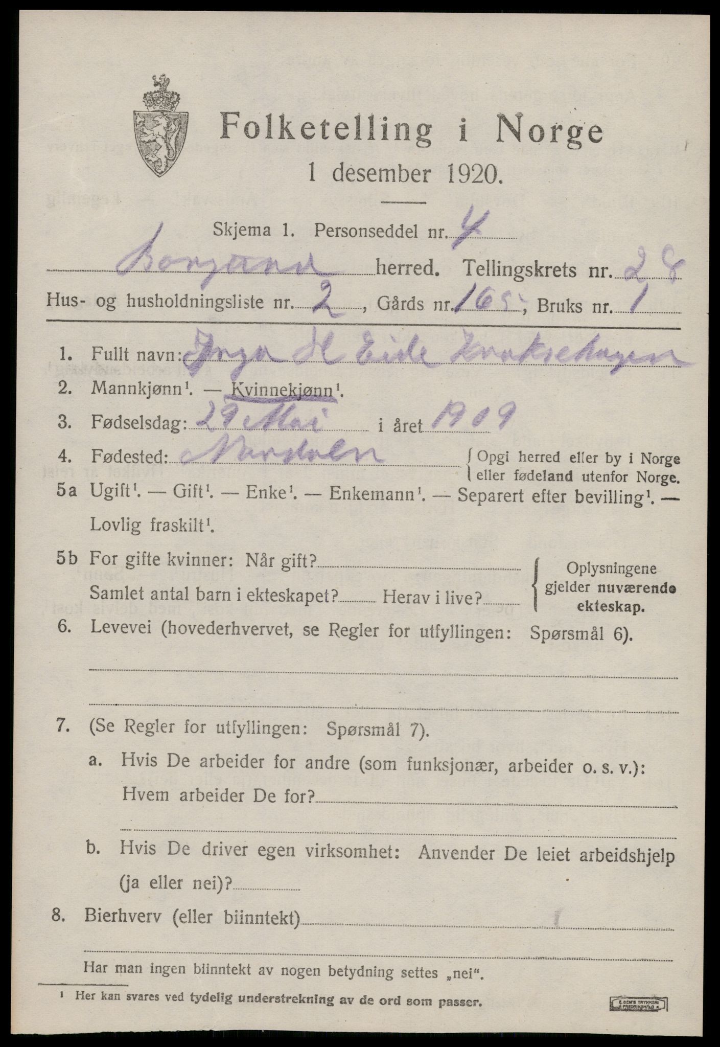 SAT, 1920 census for Borgund, 1920, p. 18098