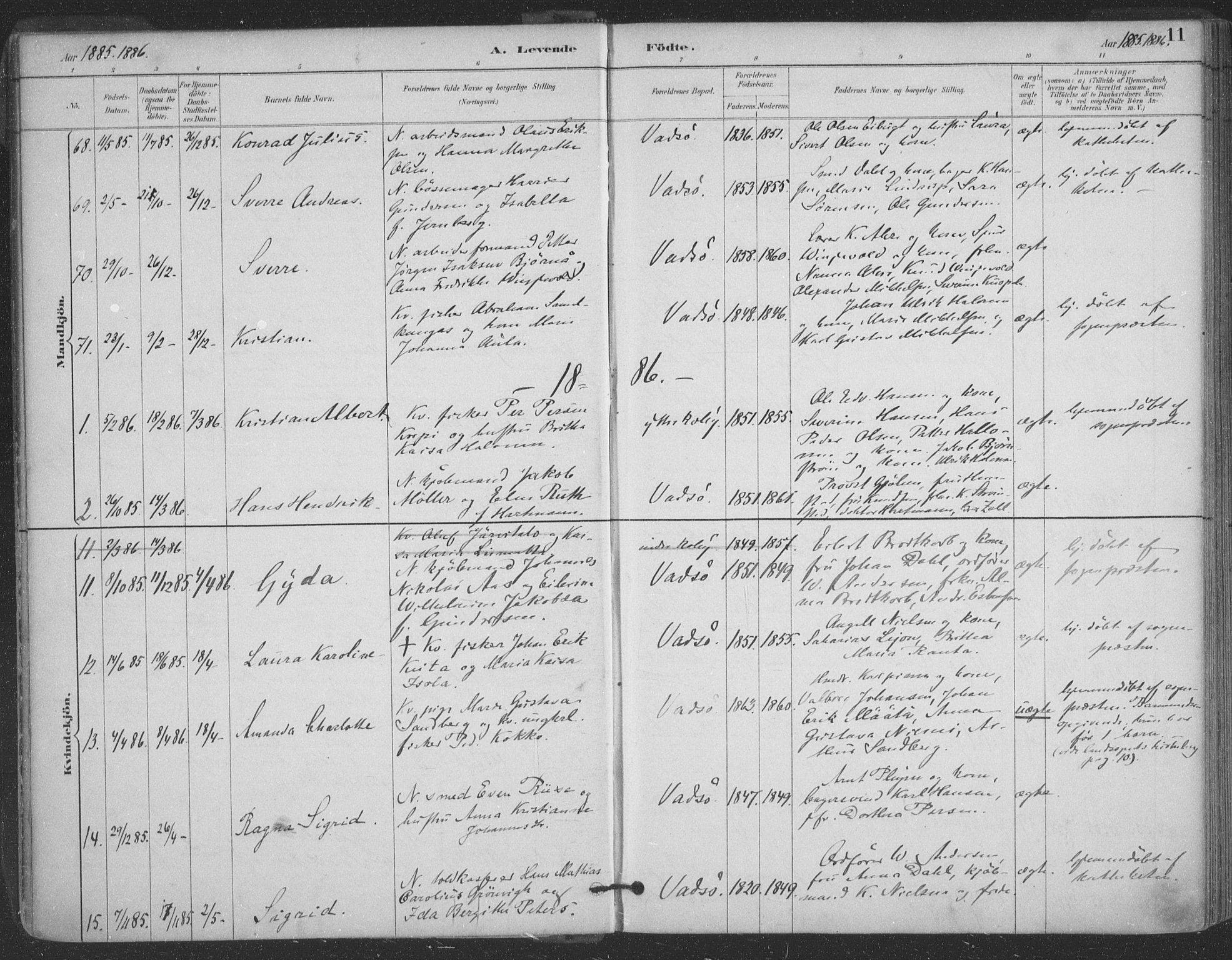 Vadsø sokneprestkontor, SATØ/S-1325/H/Ha/L0006kirke: Parish register (official) no. 6, 1885-1895, p. 11