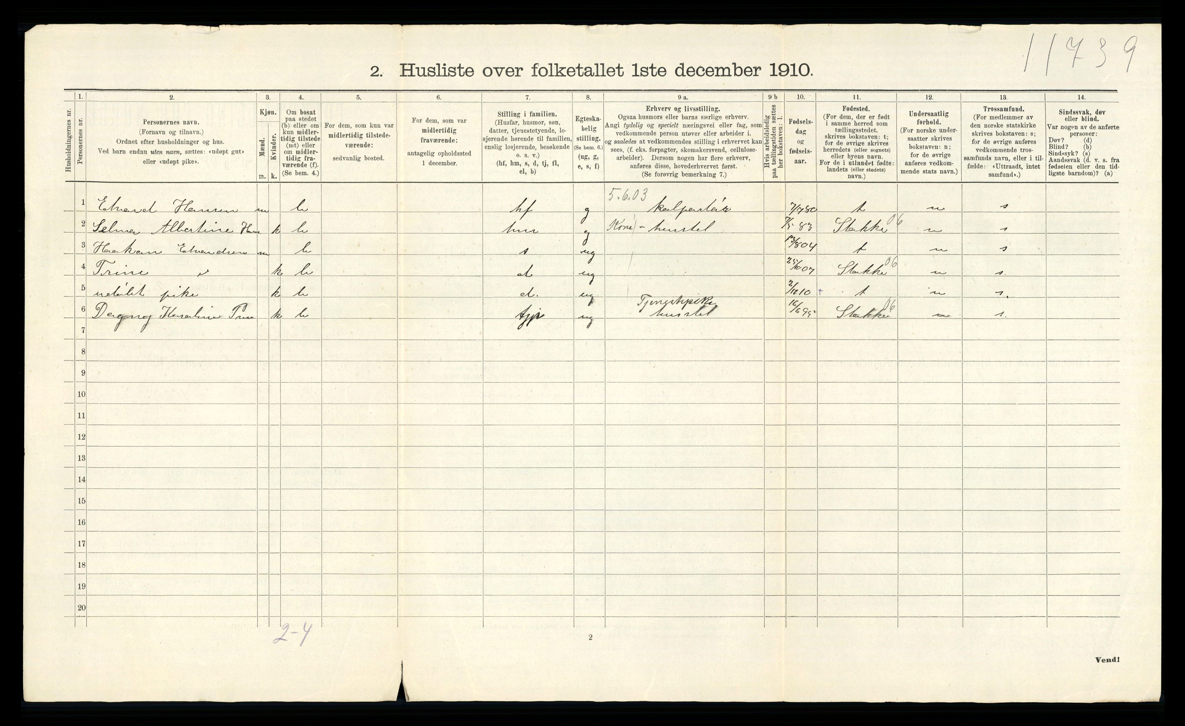 RA, 1910 census for Andebu, 1910, p. 54