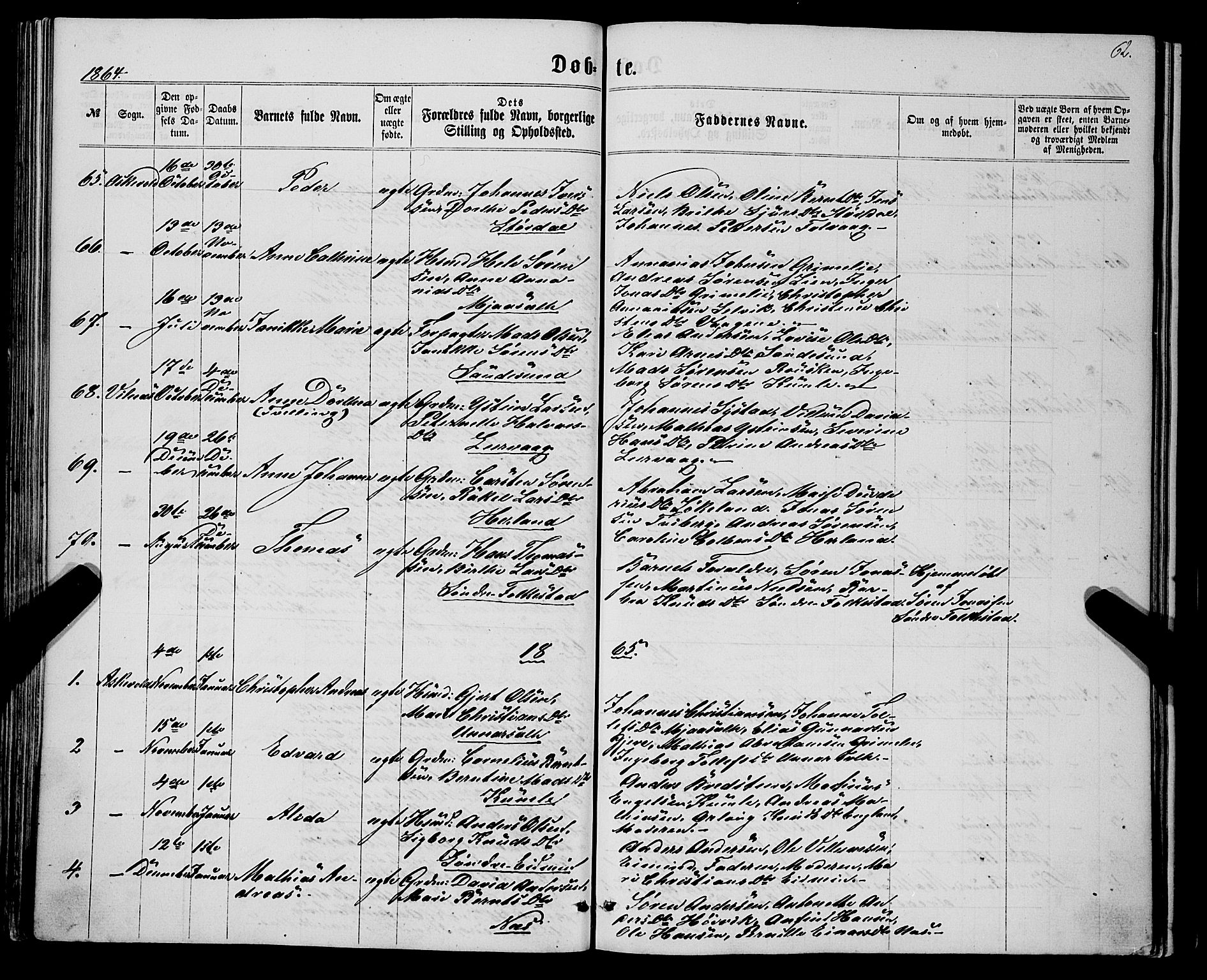 Askvoll sokneprestembete, SAB/A-79501/H/Haa/Haaa/L0012: Parish register (official) no. A 12, 1859-1878, p. 62