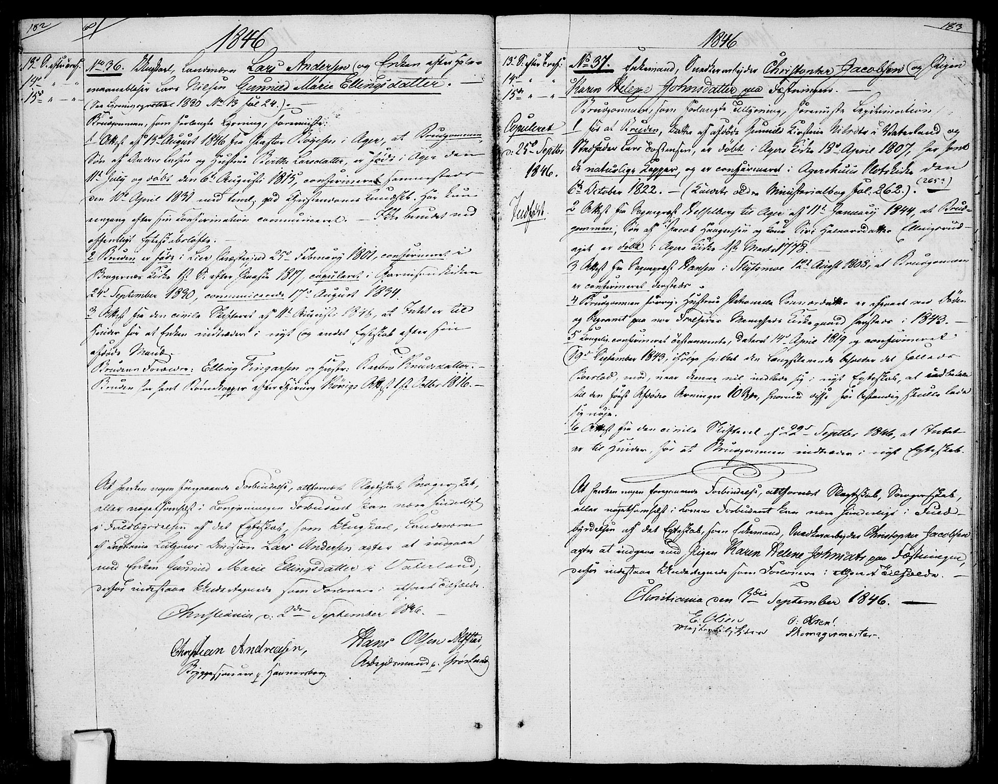 Garnisonsmenigheten Kirkebøker, AV/SAO-A-10846/H/Ha/L0005: Banns register no. I 5, 1844-1856, p. 182-183