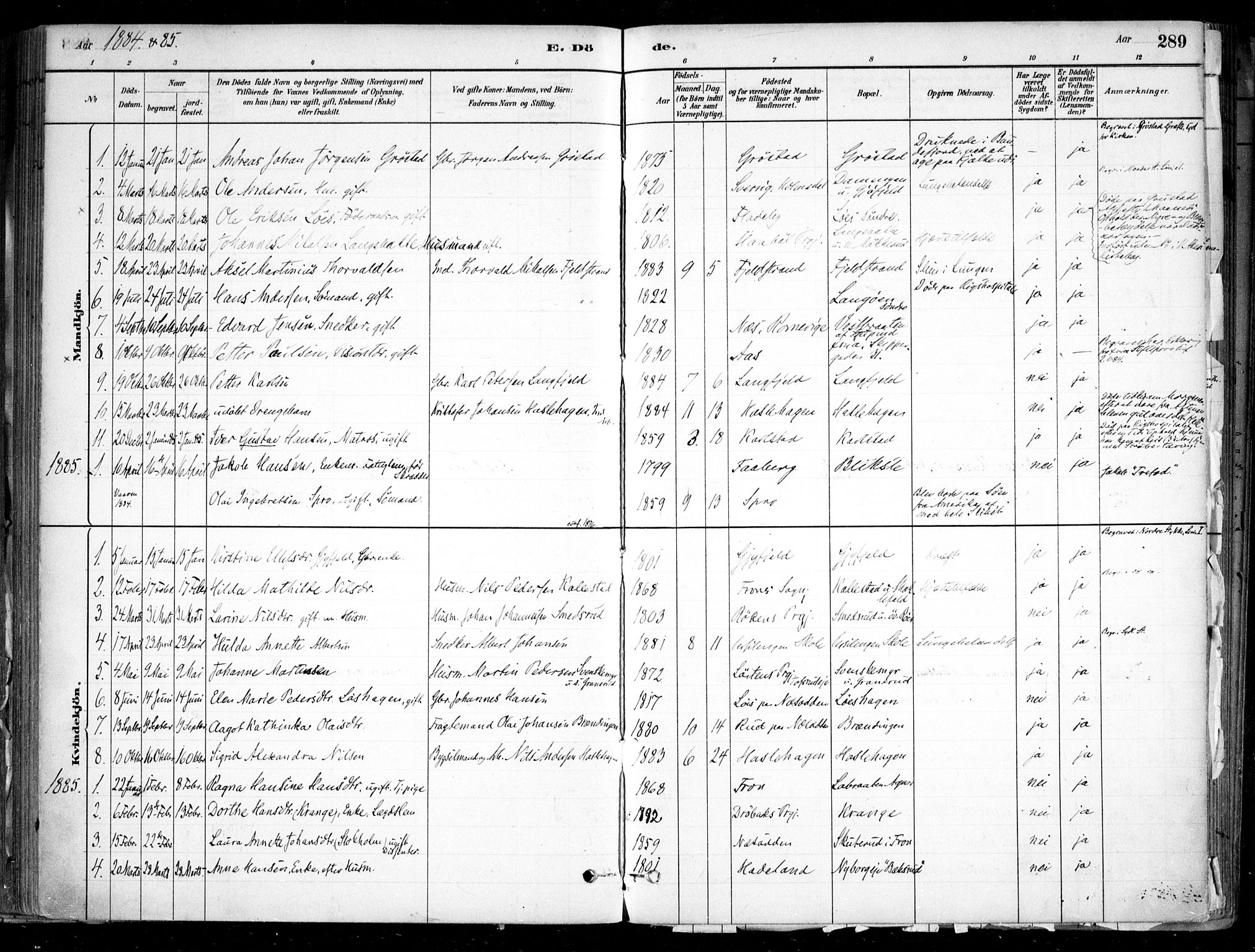 Nesodden prestekontor Kirkebøker, SAO/A-10013/F/Fa/L0009: Parish register (official) no. I 9, 1880-1915, p. 289