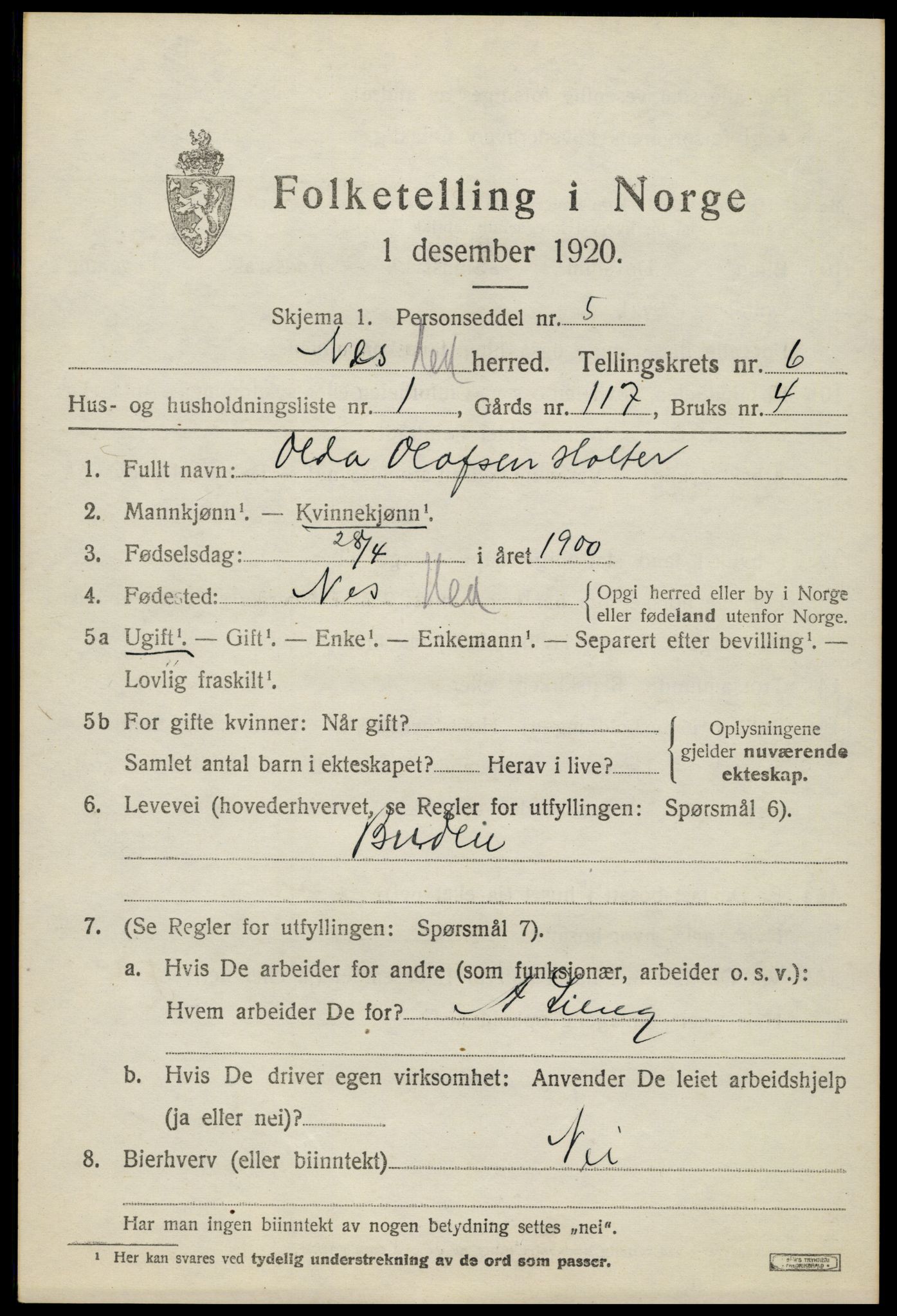 SAH, 1920 census for Nes (Hedmark), 1920, p. 7790