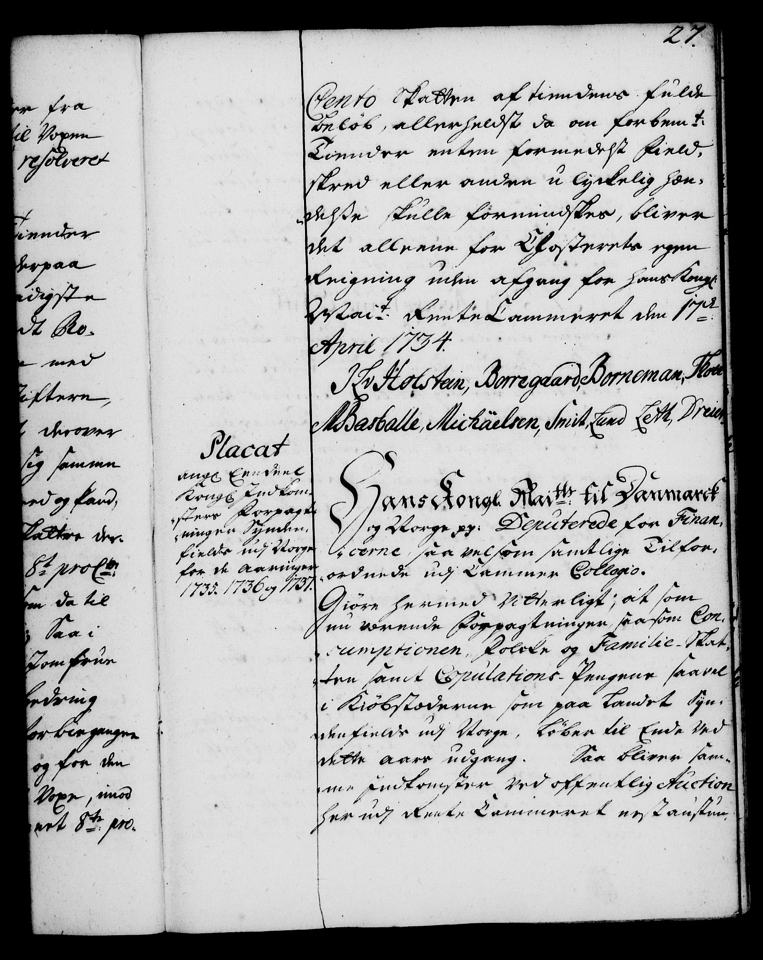 Rentekammeret, Kammerkanselliet, RA/EA-3111/G/Gg/Gga/L0004: Norsk ekspedisjonsprotokoll med register (merket RK 53.4), 1734-1741, p. 27