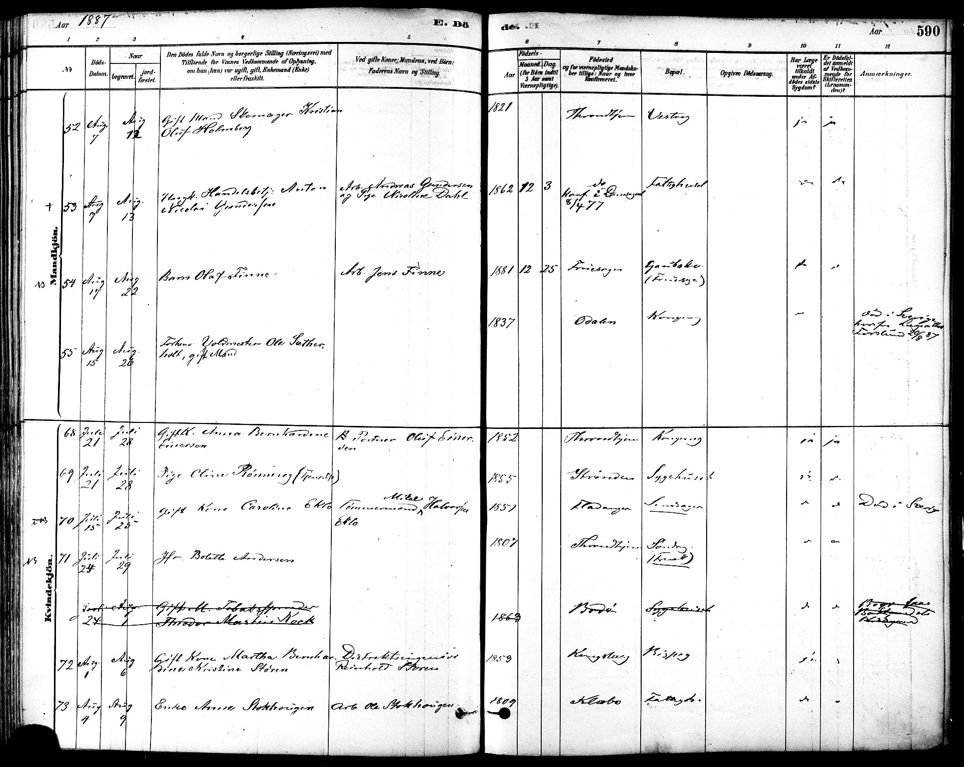 Ministerialprotokoller, klokkerbøker og fødselsregistre - Sør-Trøndelag, AV/SAT-A-1456/601/L0058: Parish register (official) no. 601A26, 1877-1891, p. 590