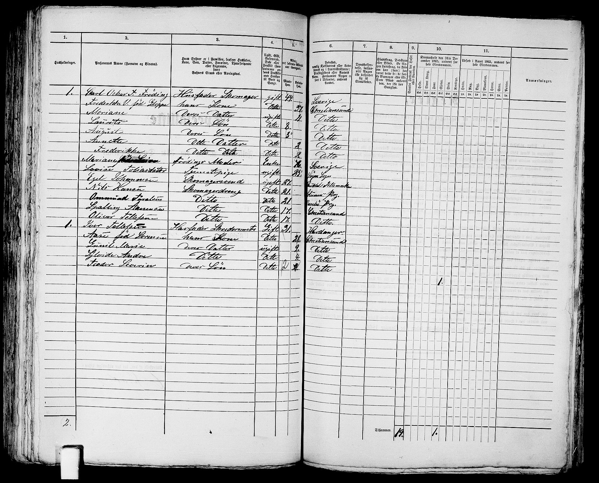 RA, 1865 census for Kristiansand, 1865, p. 263