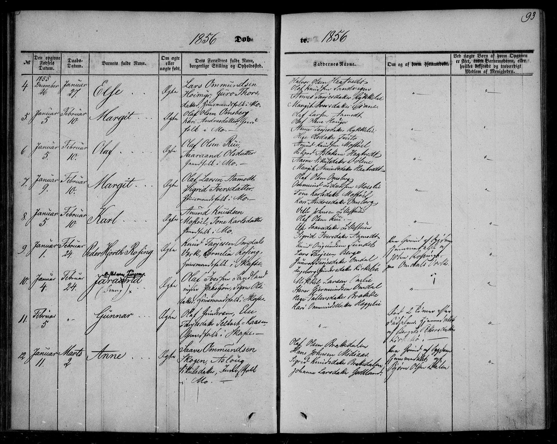 Mo kirkebøker, AV/SAKO-A-286/F/Fa/L0005: Parish register (official) no. I 5, 1844-1864, p. 93