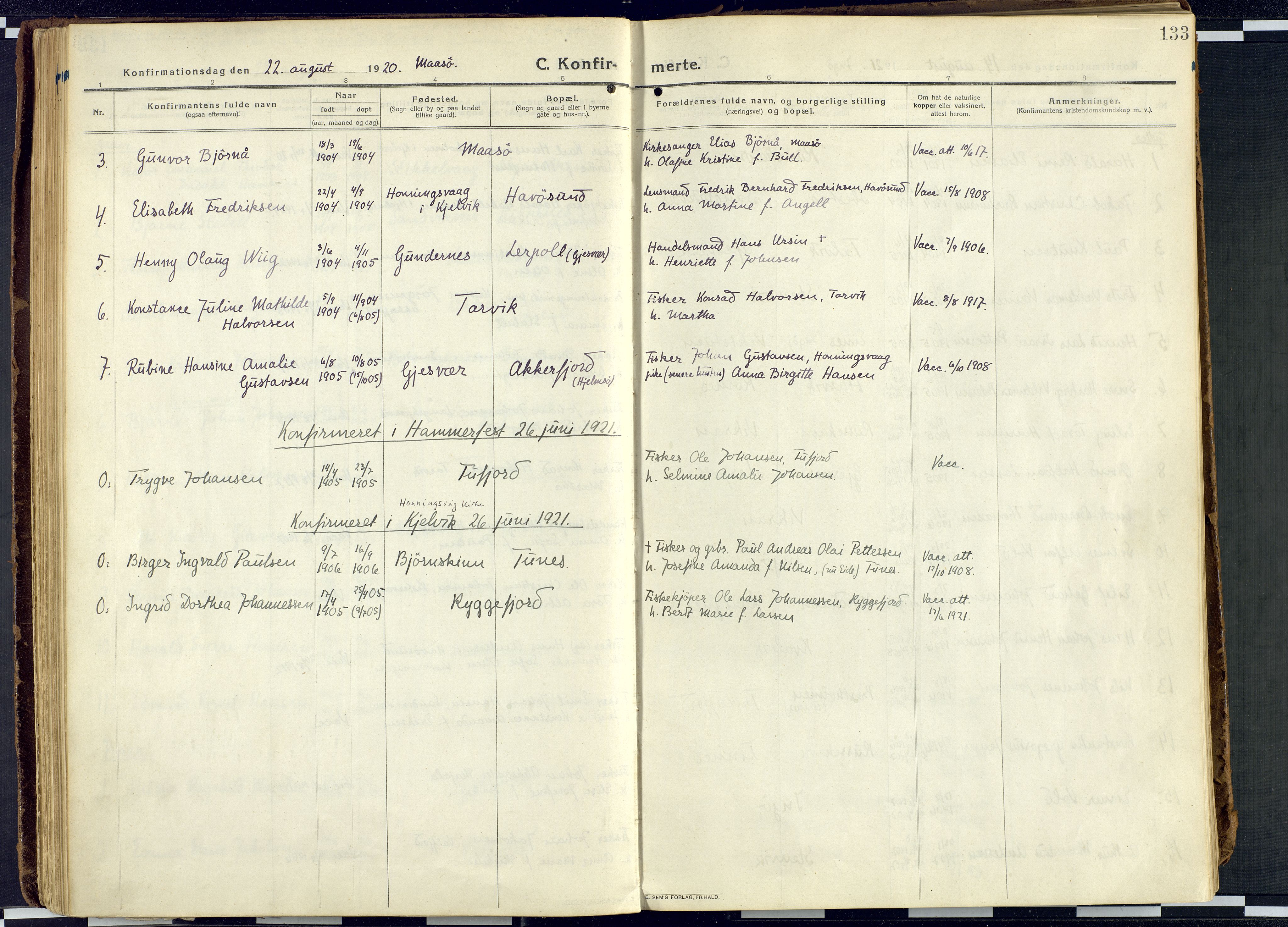 Måsøy sokneprestkontor, AV/SATØ-S-1348/H/Ha/L0010kirke: Parish register (official) no. 10, 1915-1933, p. 133