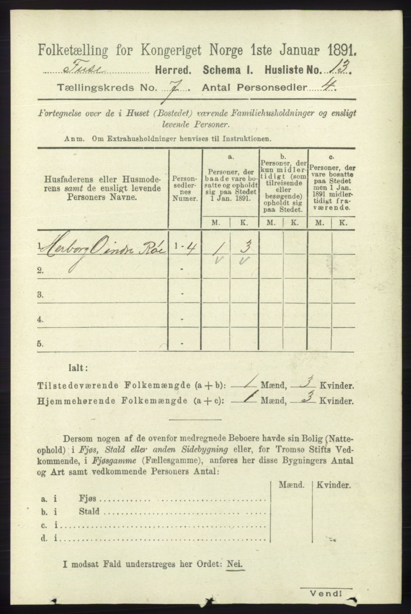 RA, 1891 census for 1241 Fusa, 1891, p. 1276