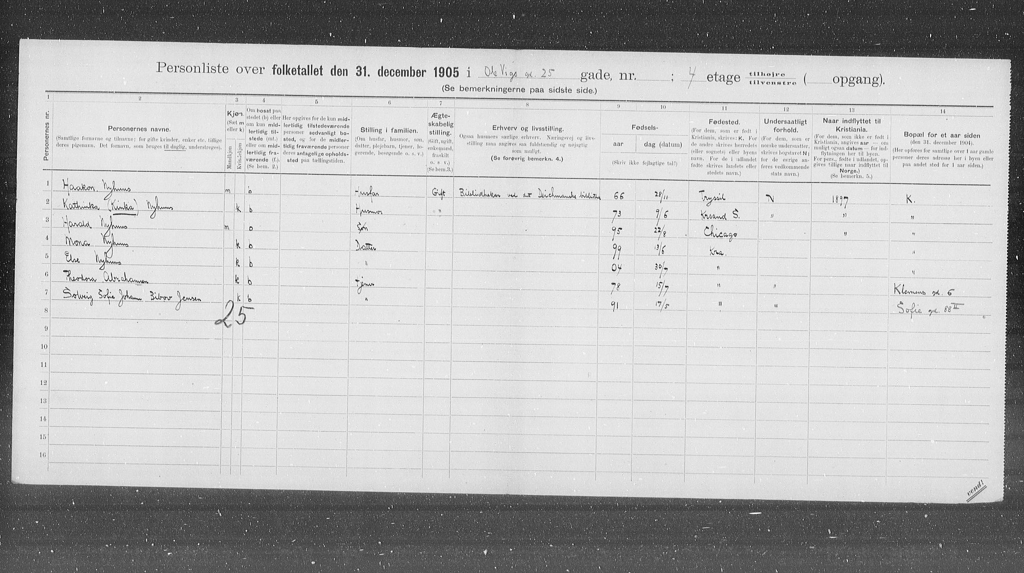 OBA, Municipal Census 1905 for Kristiania, 1905, p. 39807