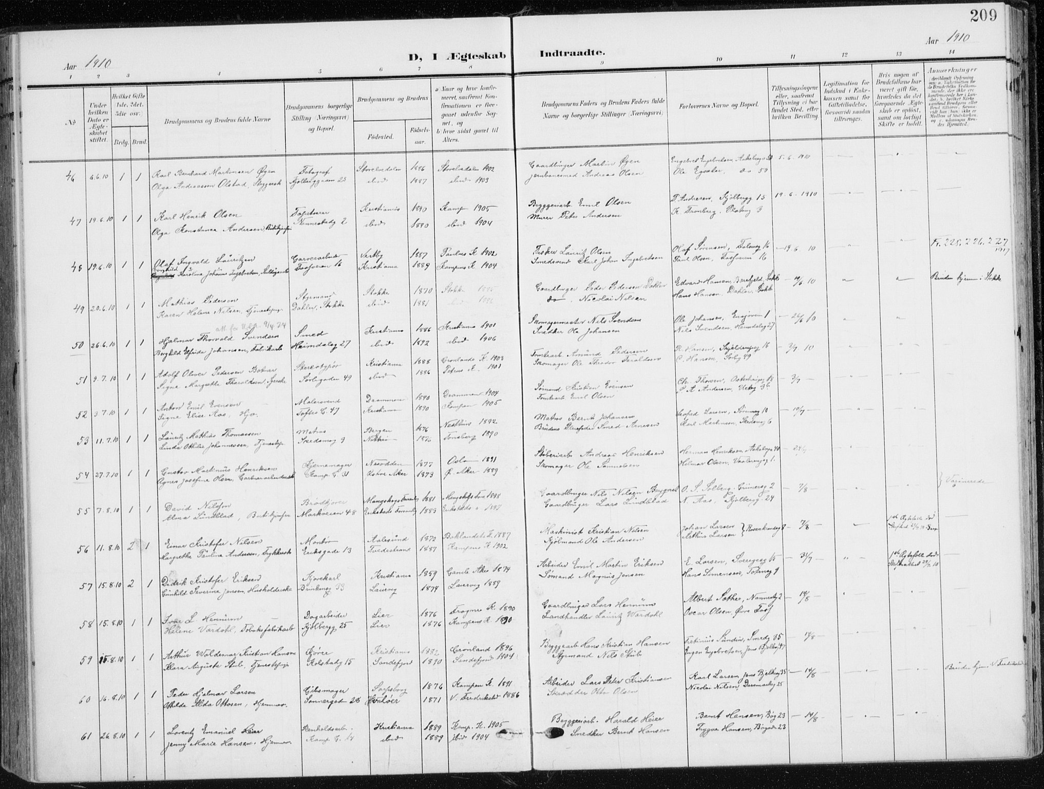 Kampen prestekontor Kirkebøker, AV/SAO-A-10853/F/Fa/L0011: Parish register (official) no. I 11, 1907-1917, p. 209