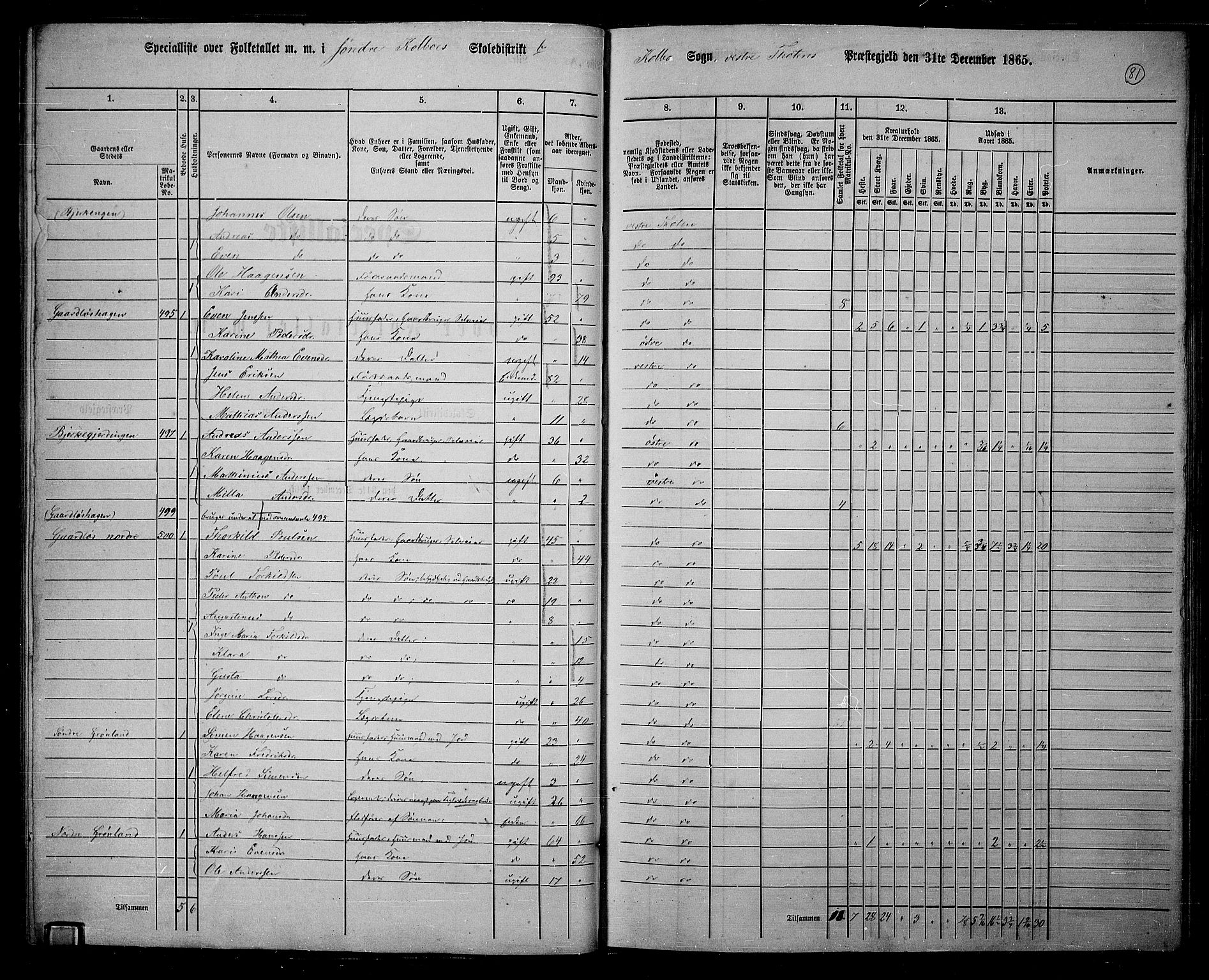 RA, 1865 census for Vestre Toten, 1865, p. 235